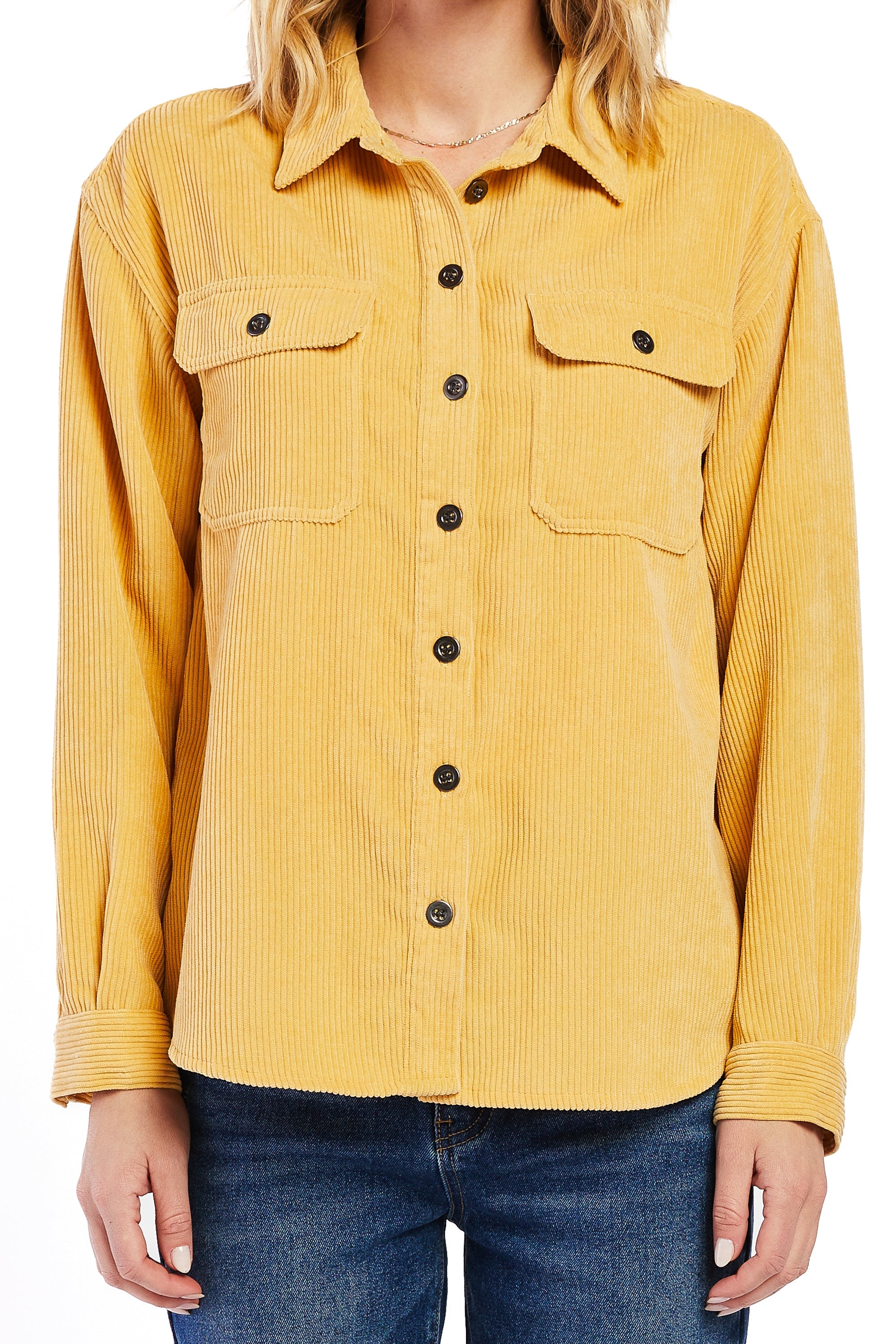Carmele Long Sleeve Button Down Corduroy Jacket-Feelings Star