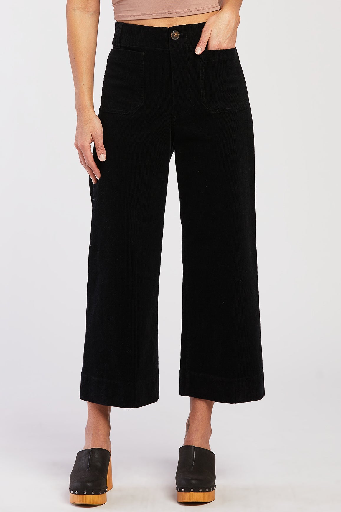 Alyx Cropped Wide Leg Corduroy Pant Button Zip Closure-Feelings Star