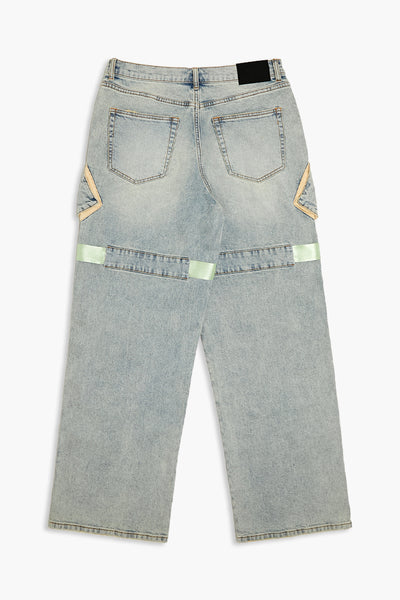 Reflective Striped Baggy Cargo Jeans-Feelings Star