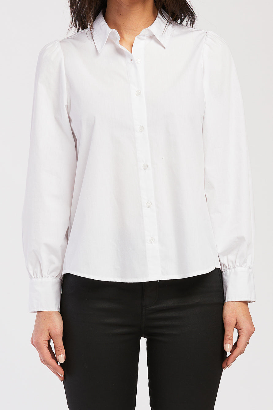 Allora Long Puff Sleeve Button Down Shirt Rounded Hem-Feelings Star