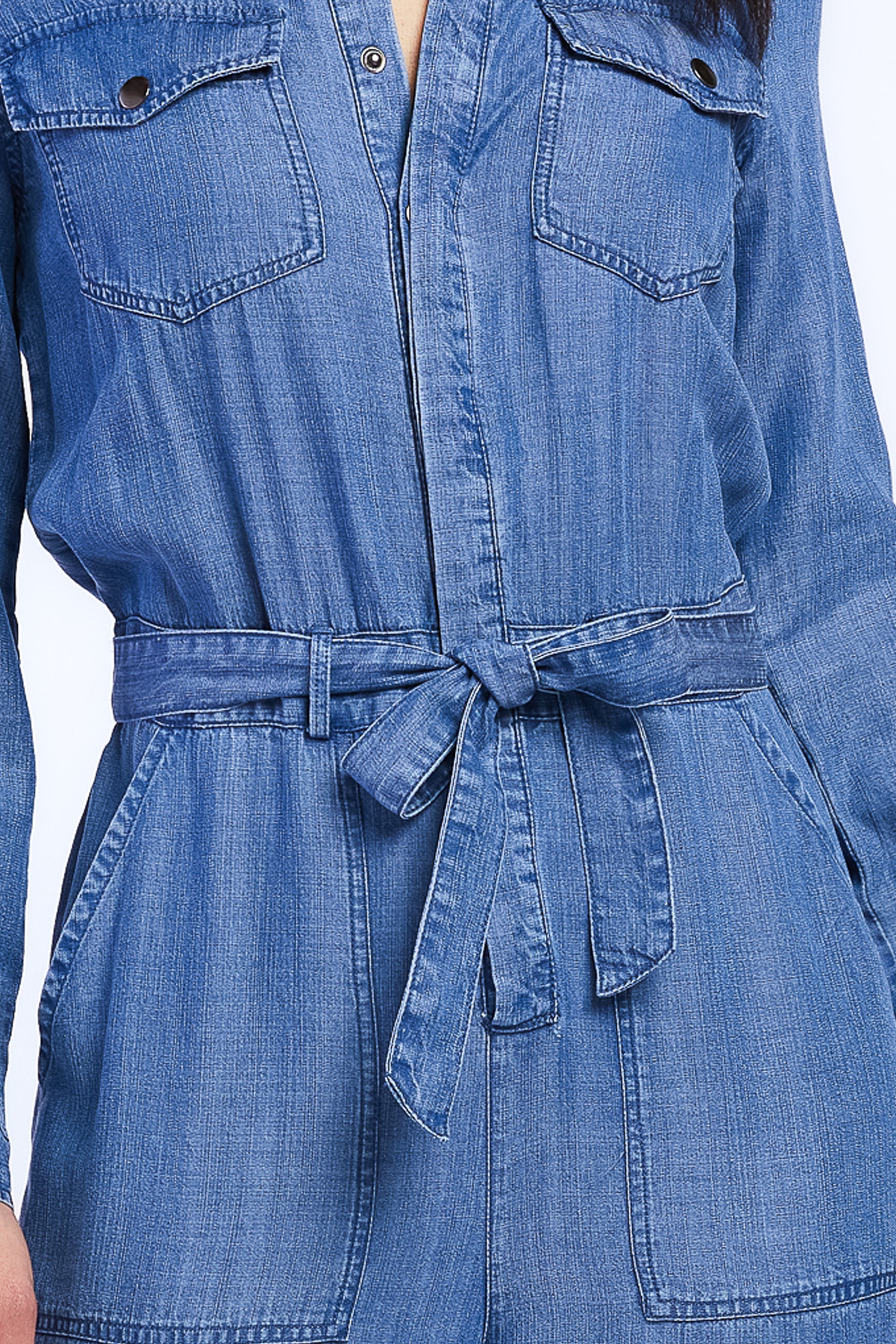 Cantrelle Long Sleeve Pull On Jumpsuit, Loose Leg, Half Button Down-Feelings Star