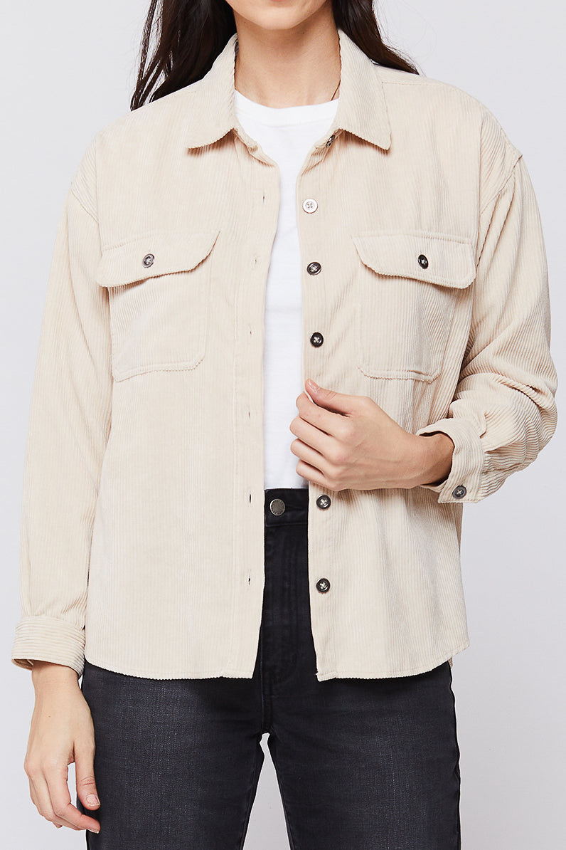Carmele Long Sleeve Button Down Corduroy Jacket-Feelings Star