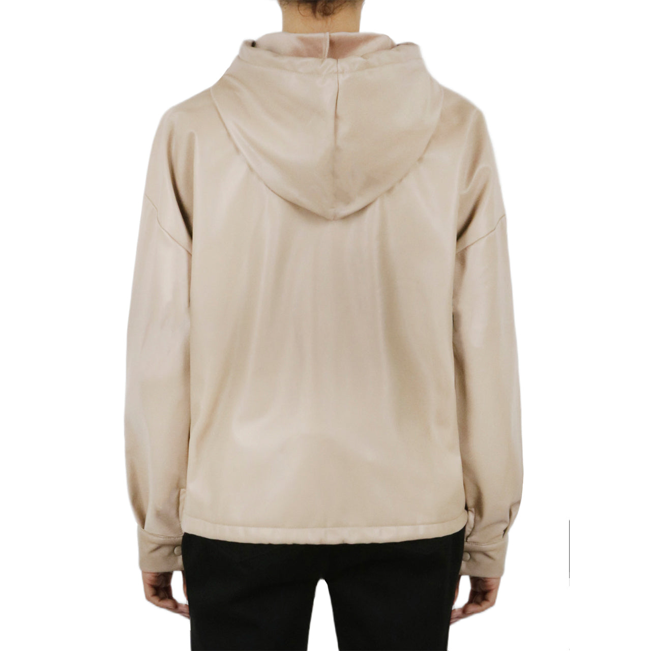 Vegan Leather Button Front Jacket-Feelings Star
