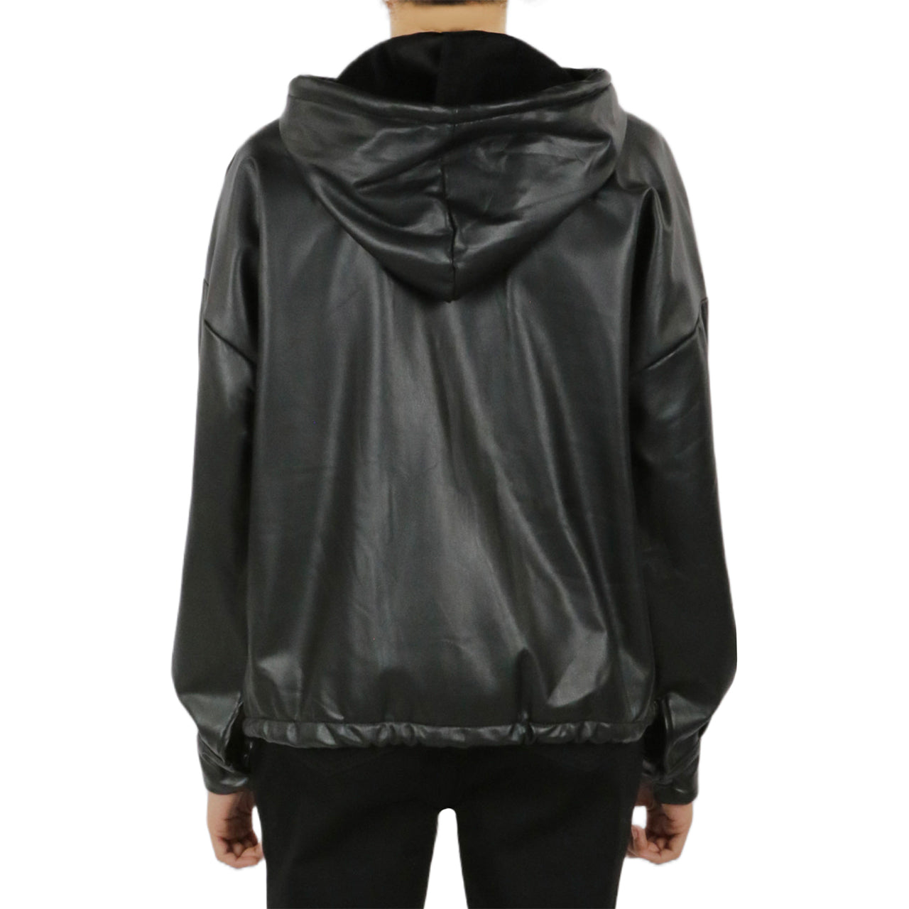 Vegan Leather Button Front Jacket-Feelings Star