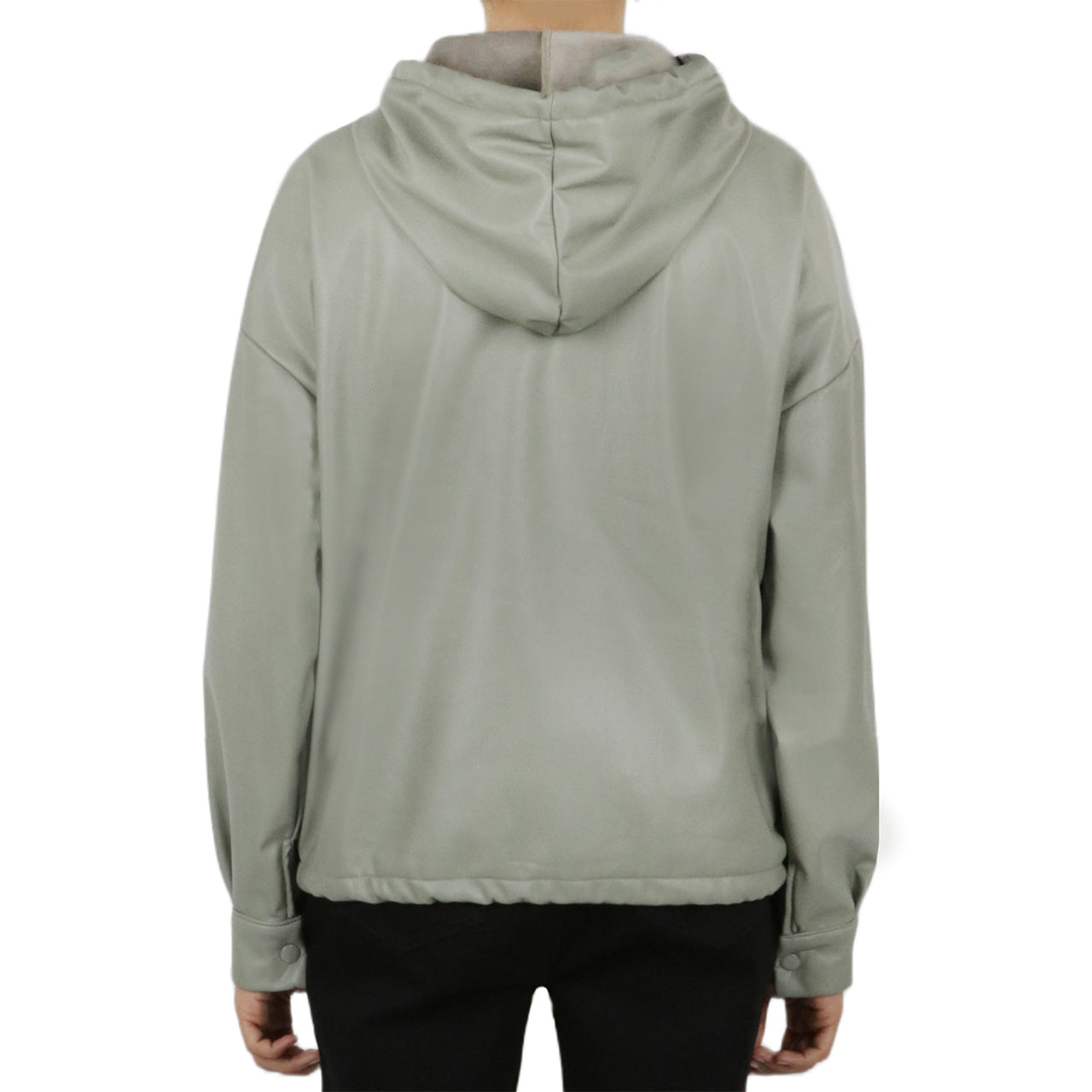 Vegan Leather Button Front Jacket-Feelings Star