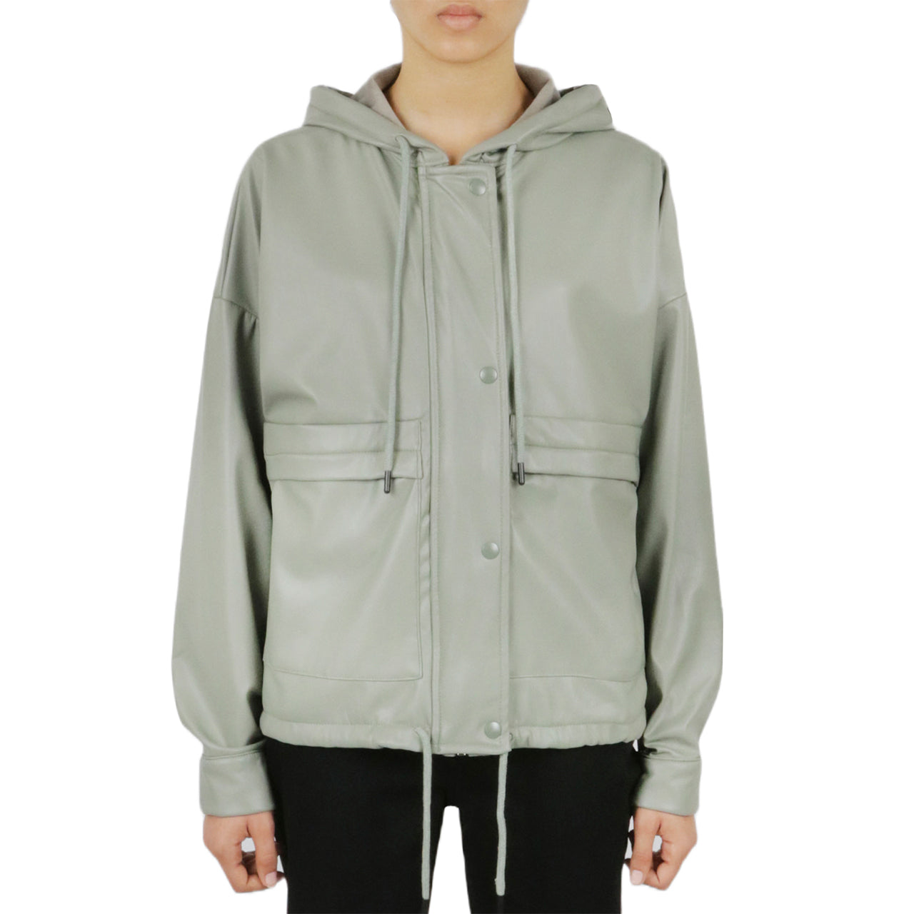 Vegan Leather Button Front Jacket-Feelings Star