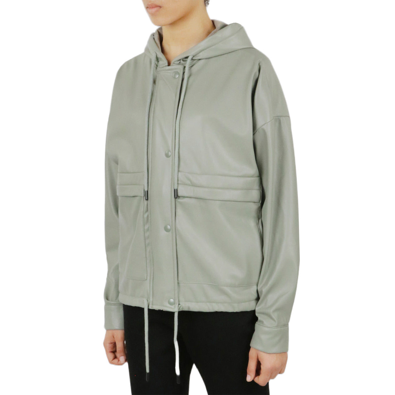 Vegan Leather Button Front Jacket-Feelings Star