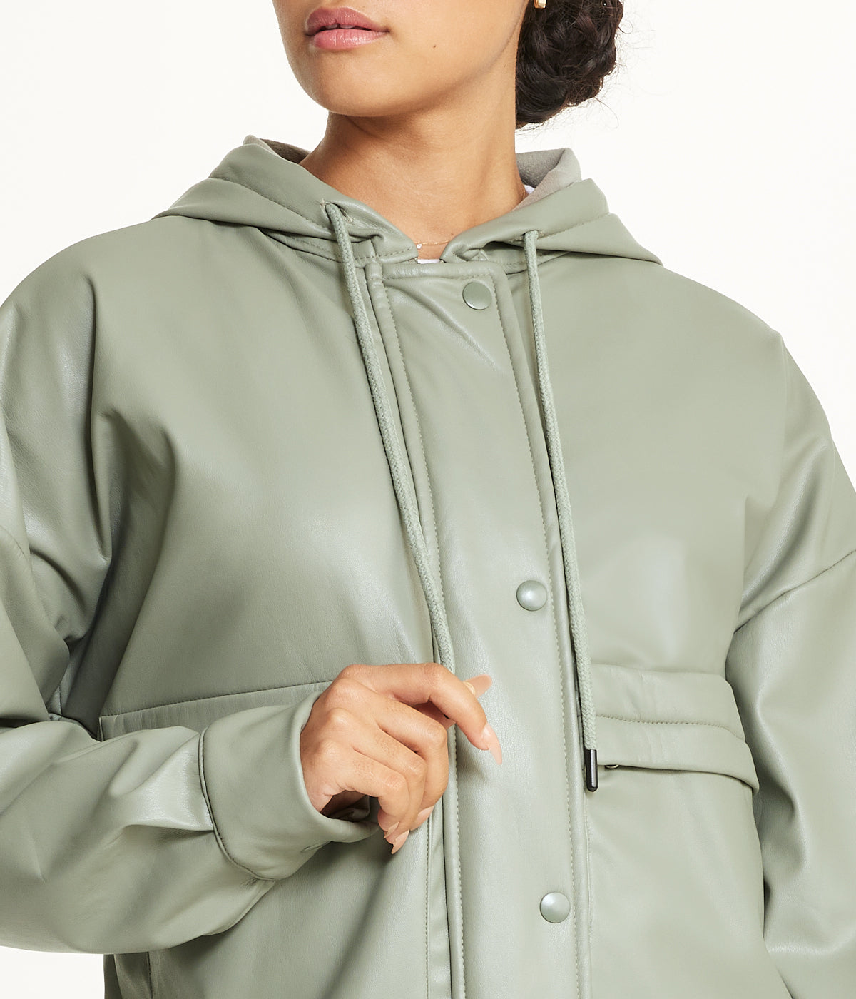 Vegan Leather Button Front Jacket-Feelings Star