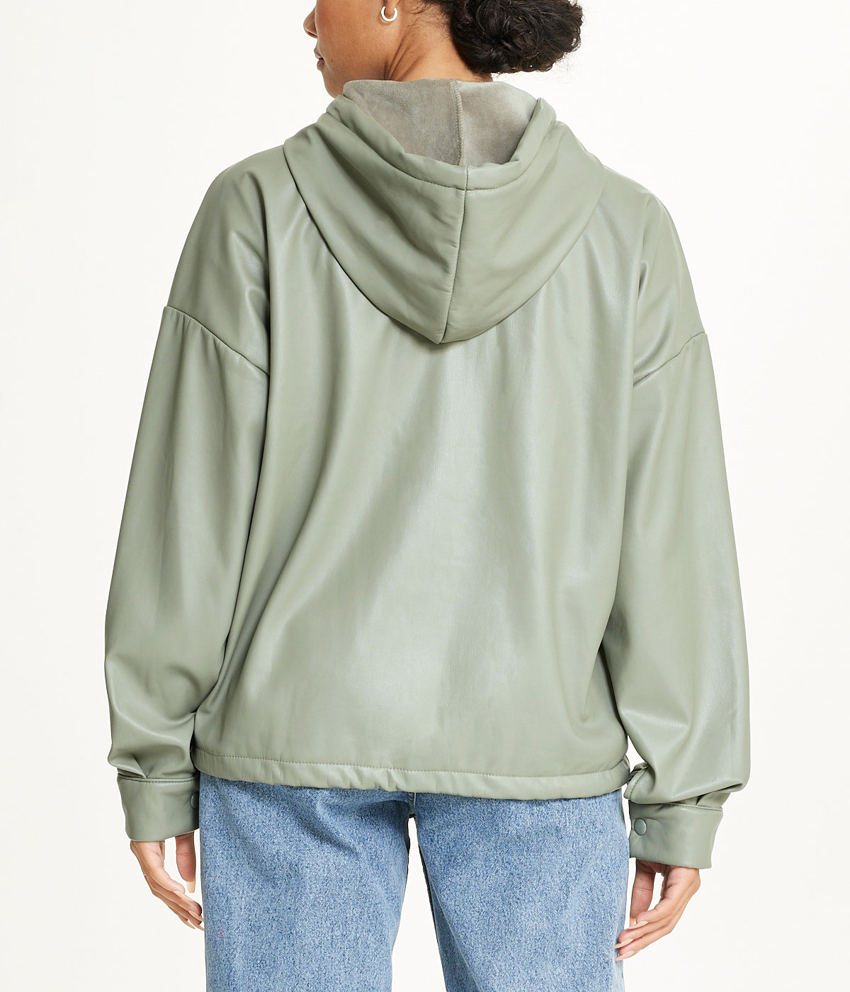 Vegan Leather Button Front Jacket-Feelings Star