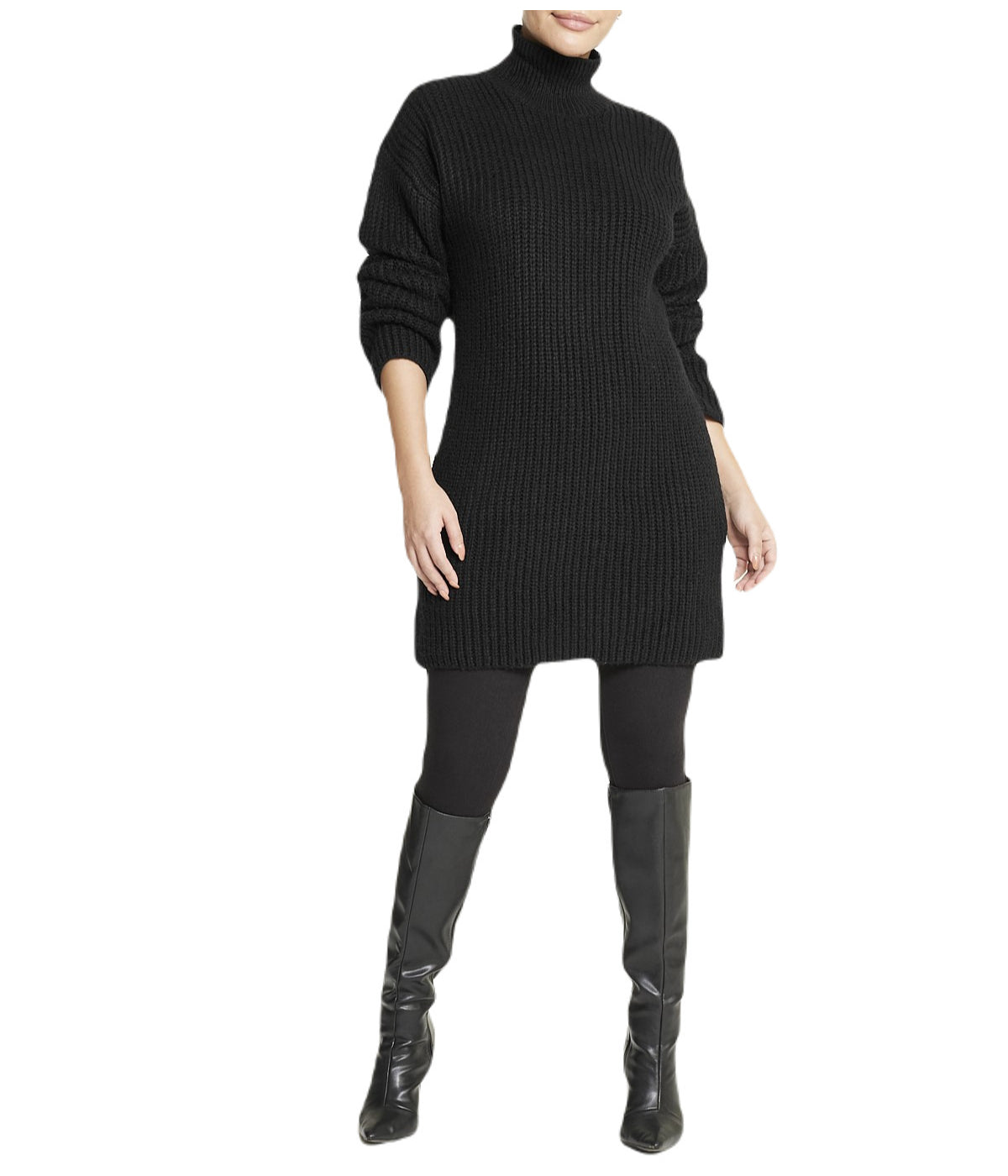 Turtleneck Funnel Sweater Dress-Feelings Star