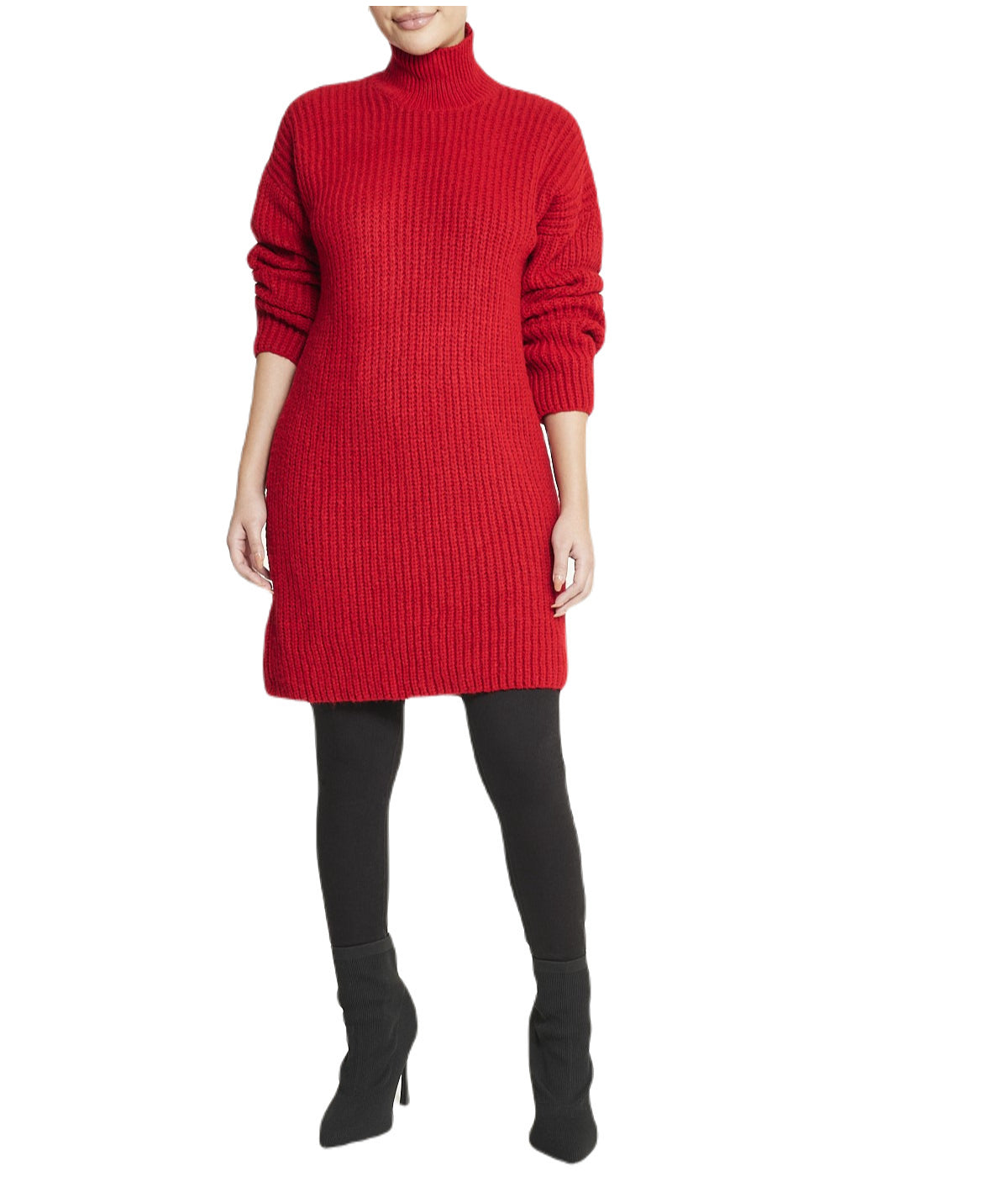 Turtleneck Funnel Sweater Dress-Feelings Star