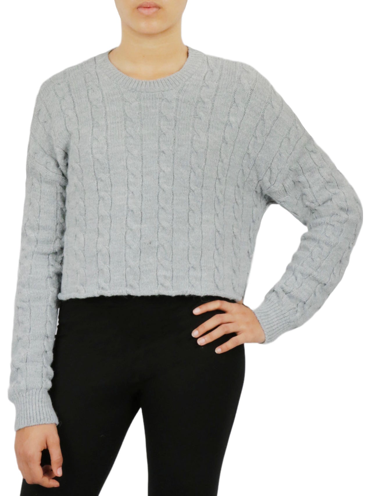 Cable Knit Cropped Pullover Sweater-Feelings Star