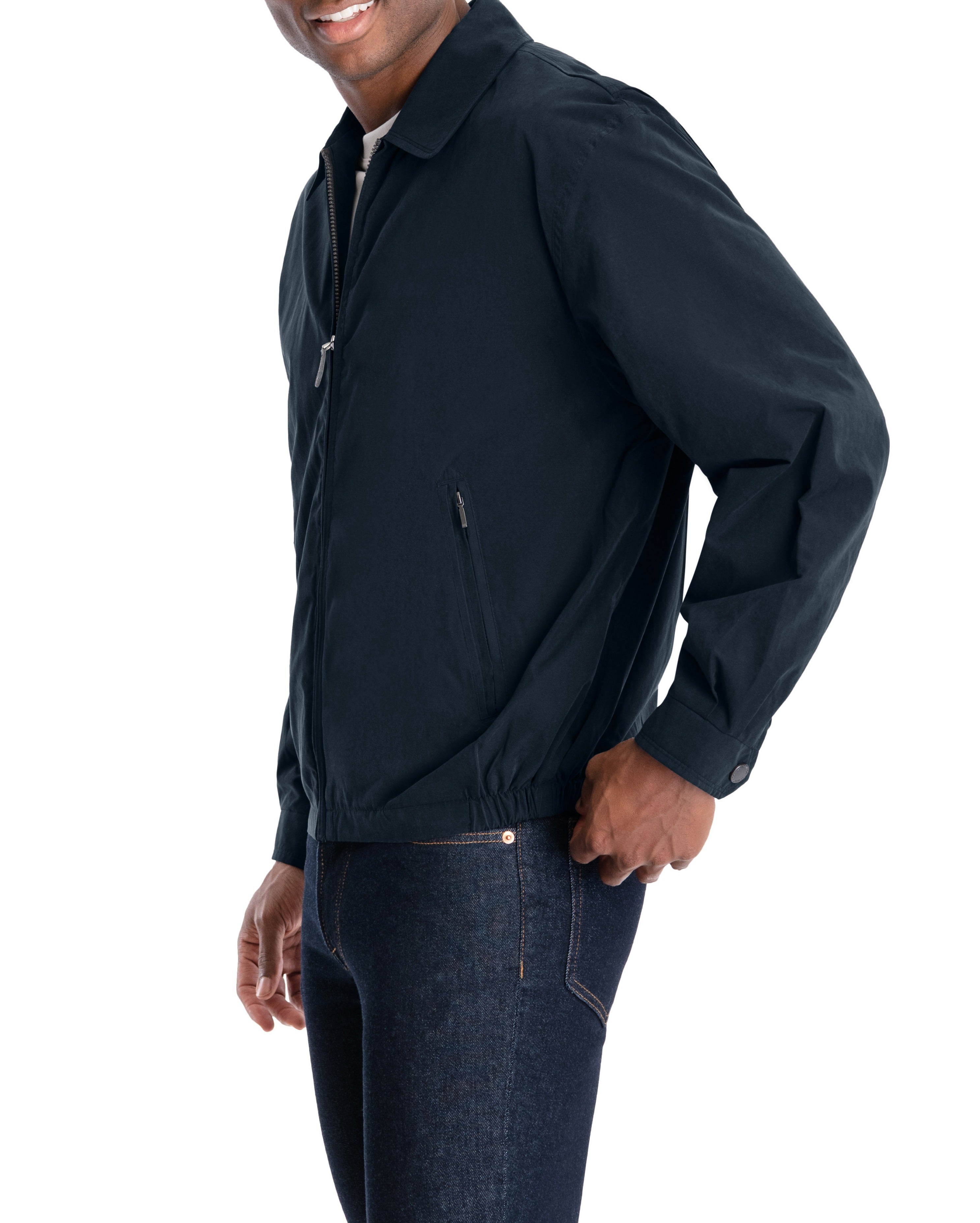 Light Weight Zip Front Golf Jacket Navy-Feelings Star