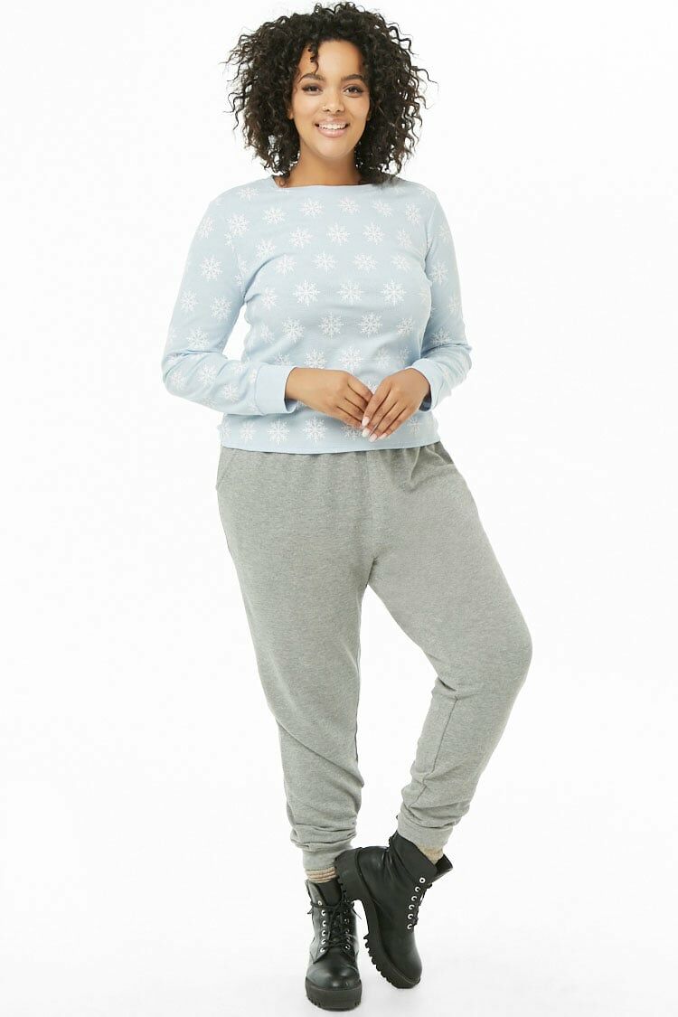 Plus Size Snowflake Print Thermal-Feelings Star