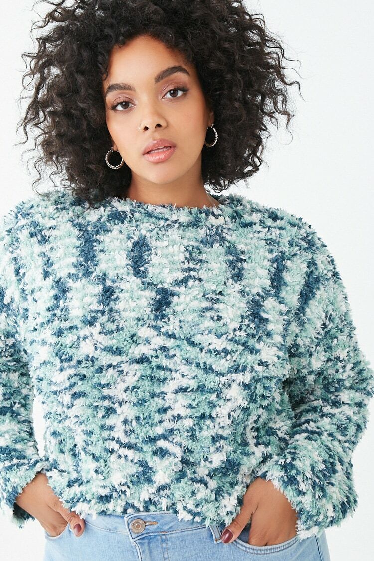 Plus Size Fuzzy Chenille Sweater-Feelings Star