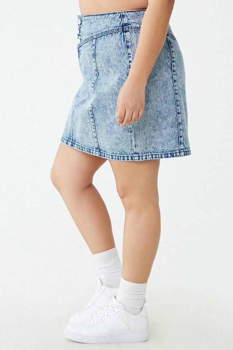 Plus Size Acid Wash Denim Skirt-Feelings Star
