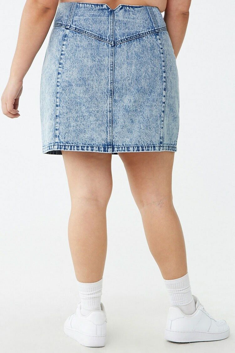 Plus Size Acid Wash Denim Skirt-Feelings Star