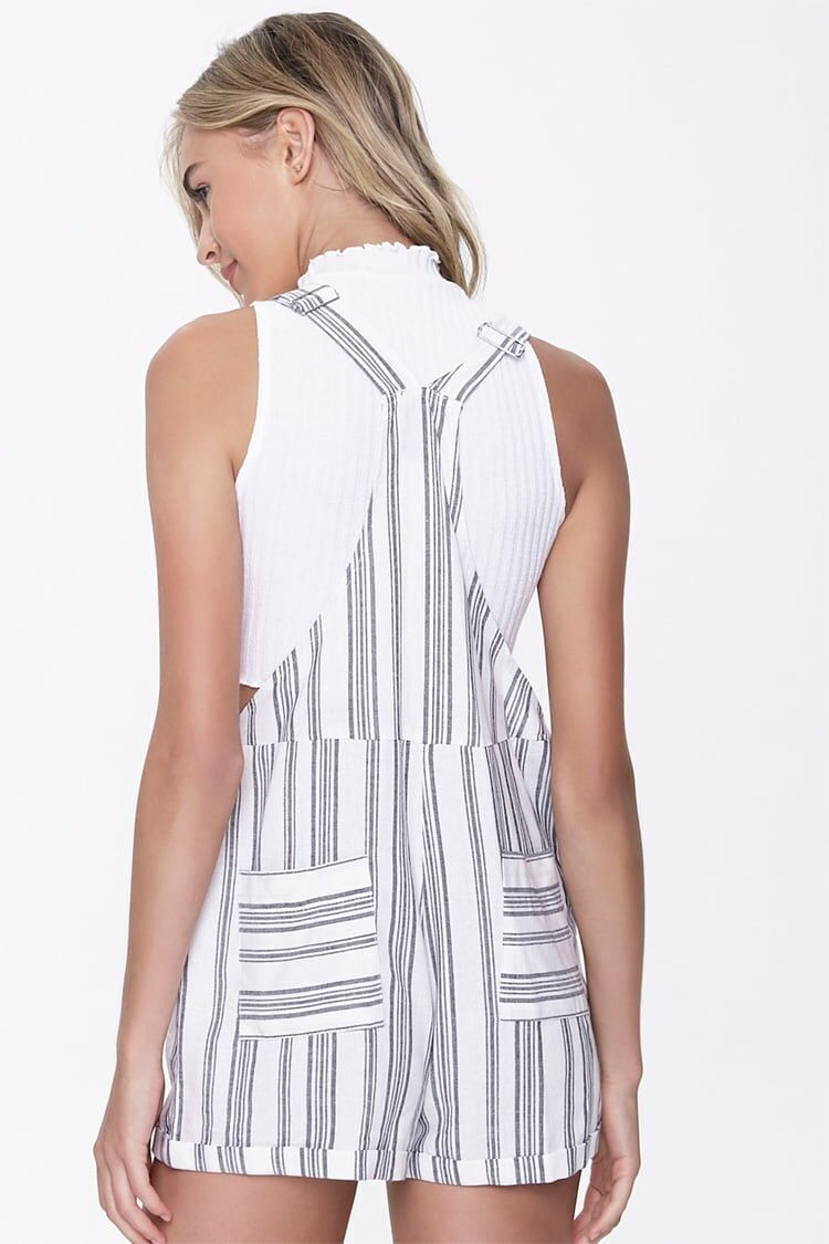 Striped Y-Back Overall Shorts-Feelings Star