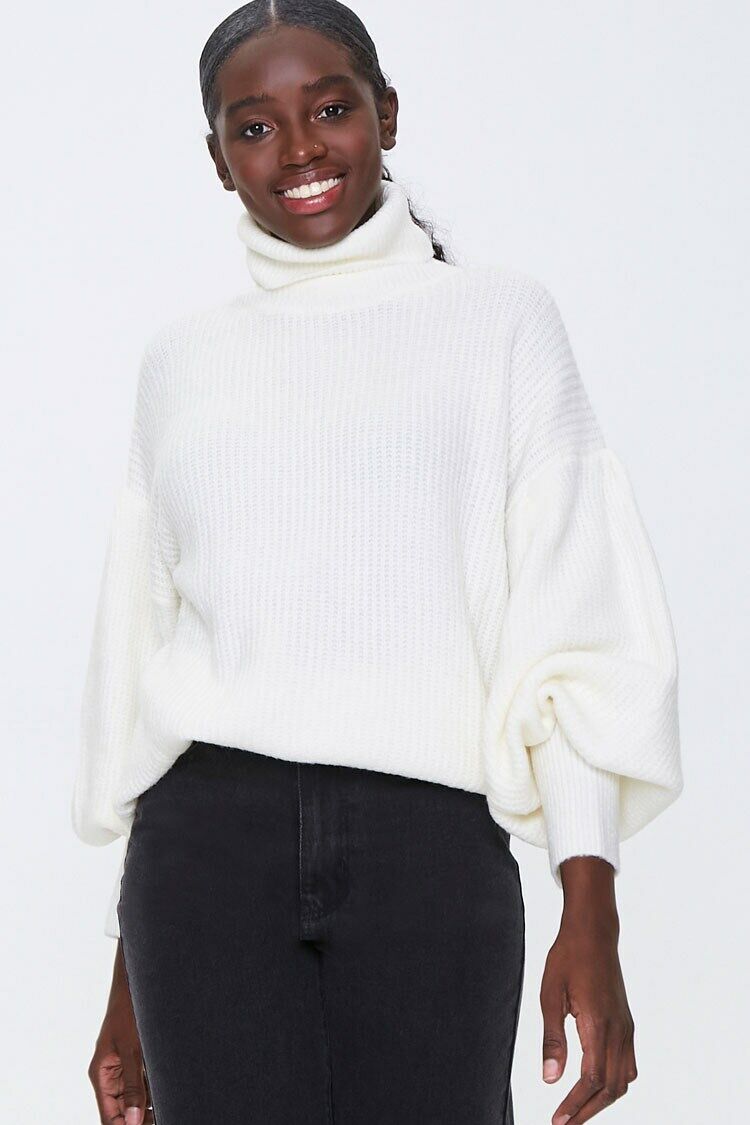 Turtleneck Balloon-Sleeve Sweater-Feelings Star