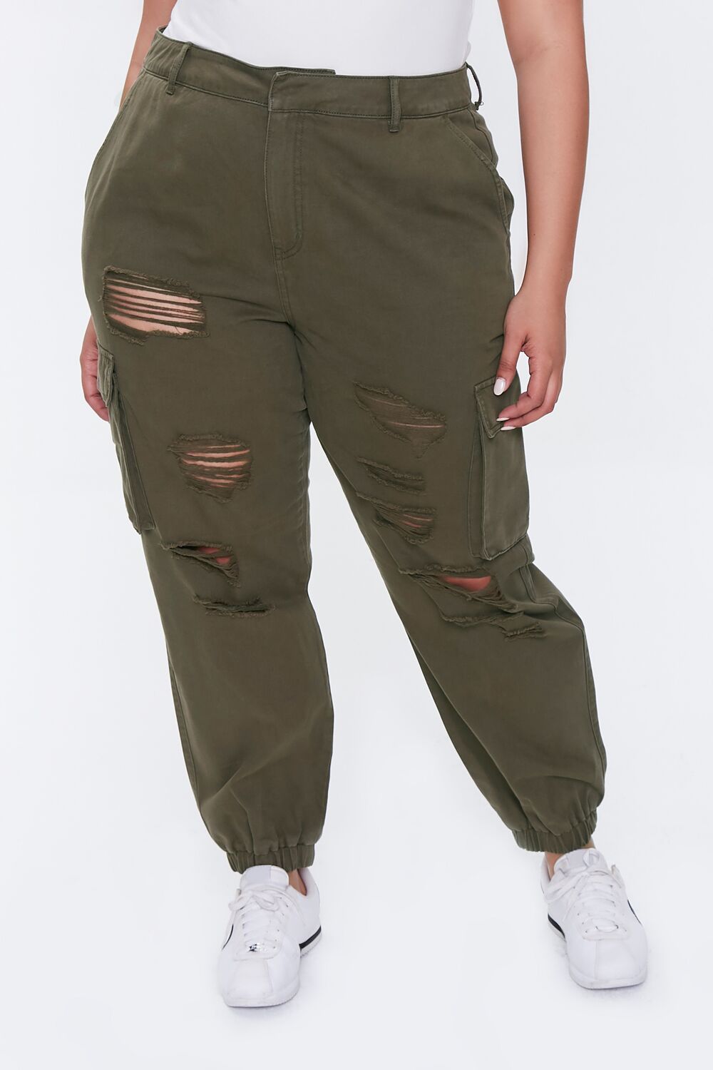 Plus Size Distressed Joggers-Feelings Star