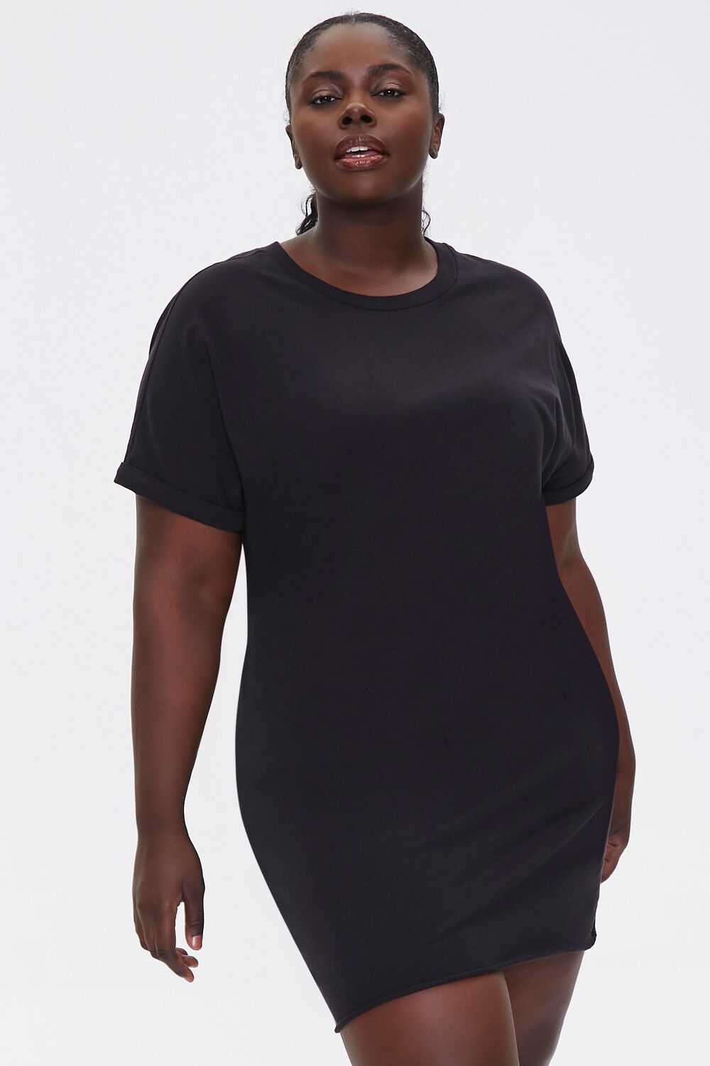 Plus Size Cuffed T-Shirt Dress-Feelings Star