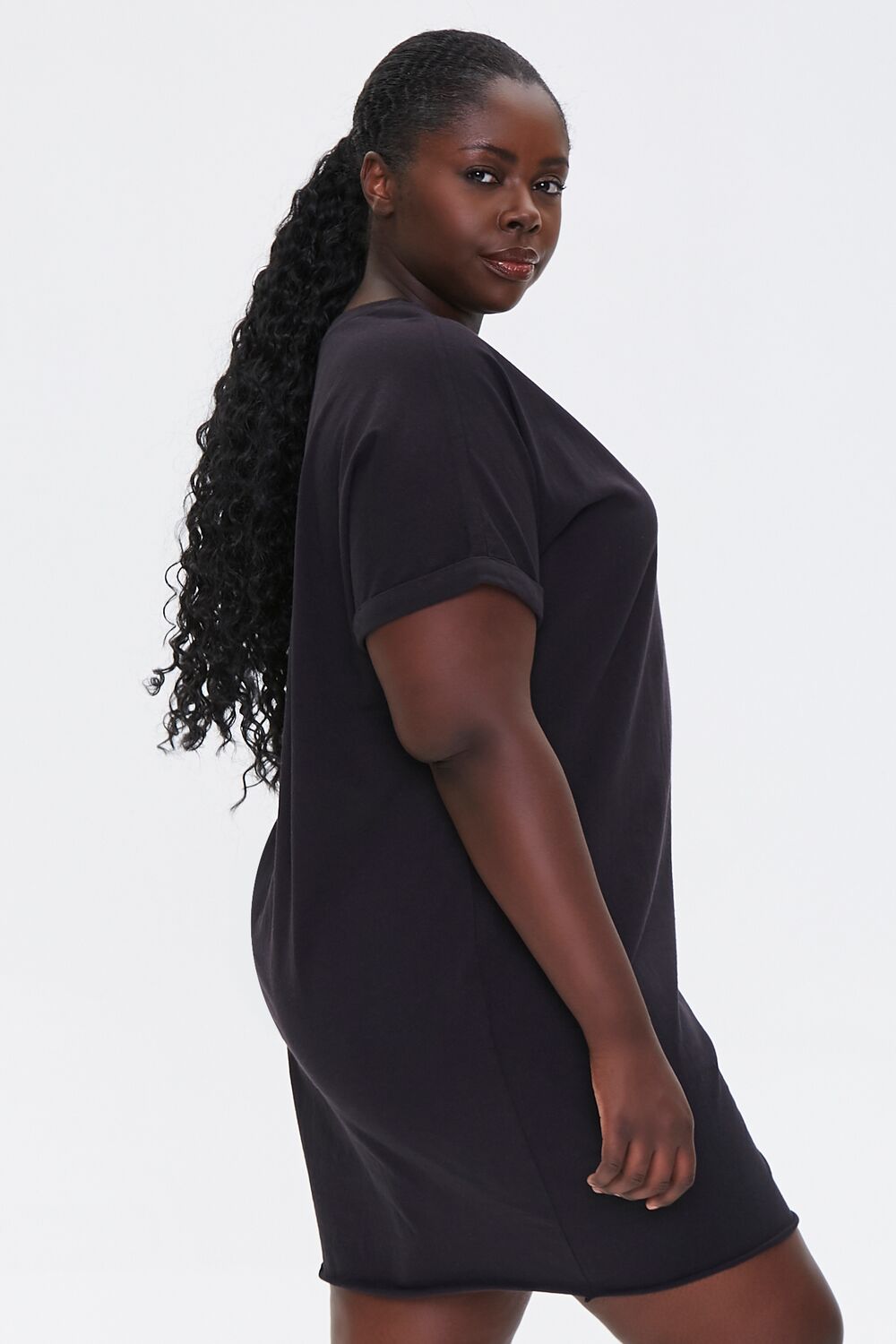 Plus Size Cuffed T-Shirt Dress-Feelings Star