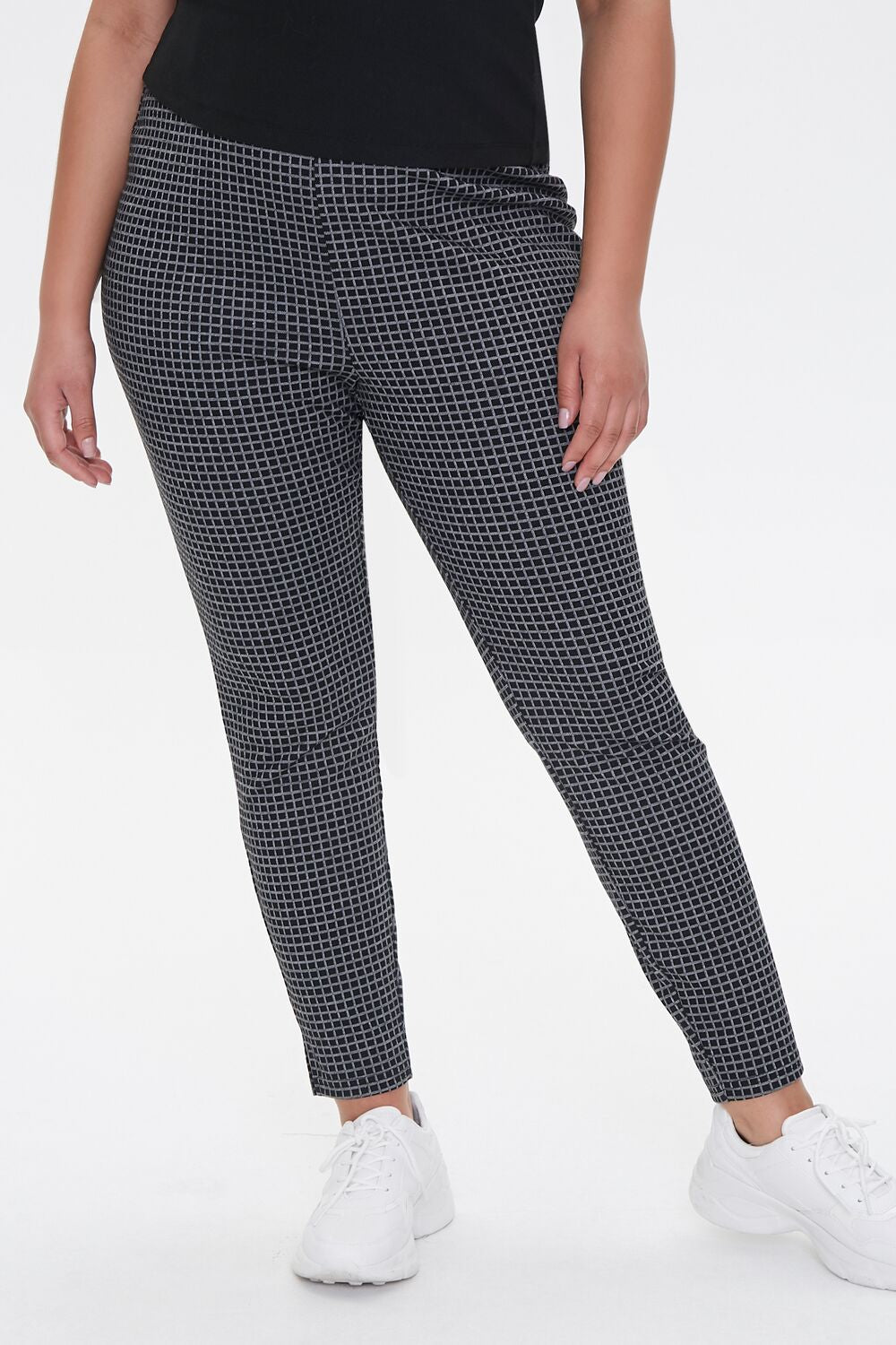 Plus Size Checkered Print Leggings-Feelings Star