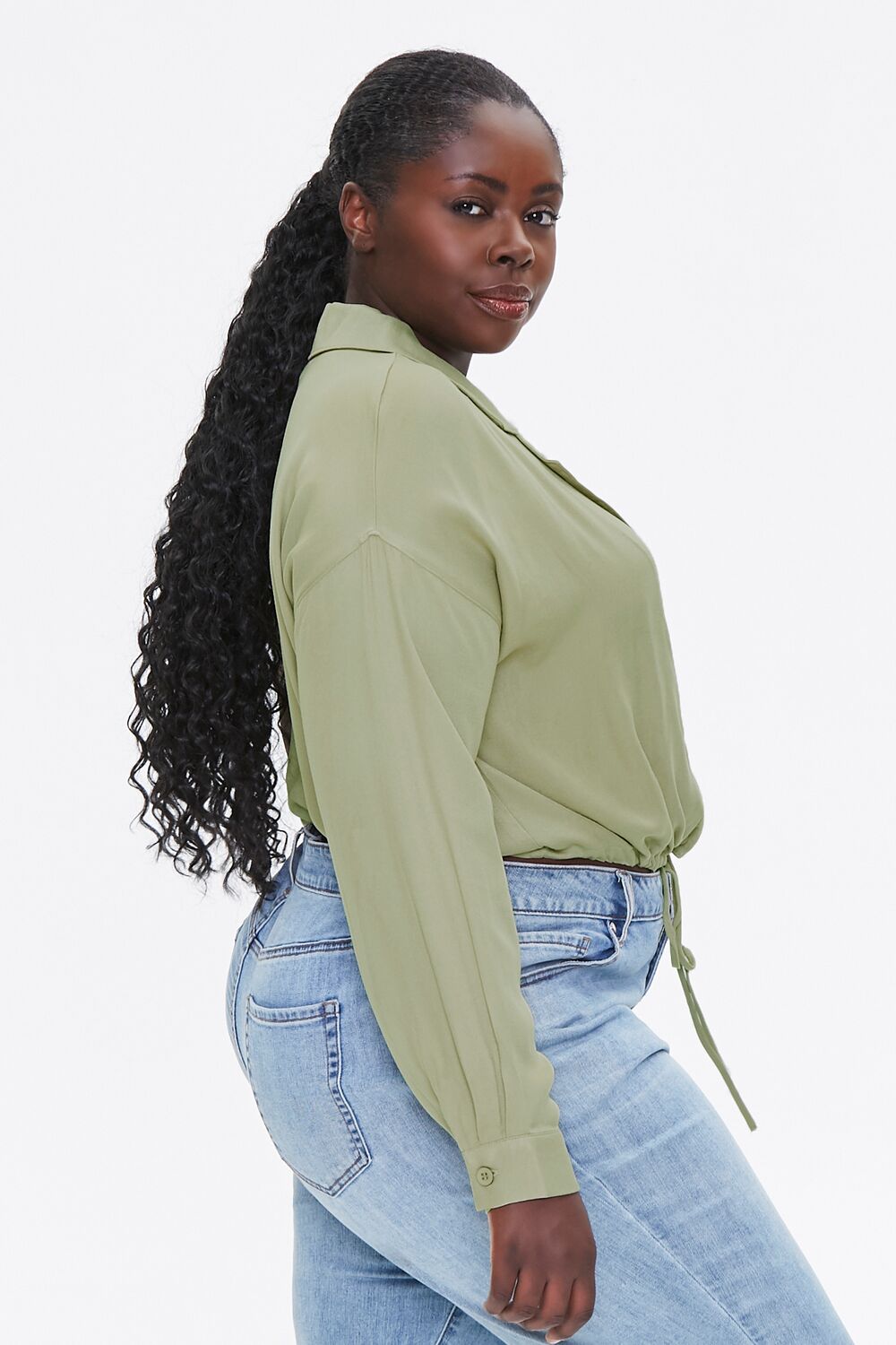 Plus Size Drawstring-Hem Shirt-Feelings Star