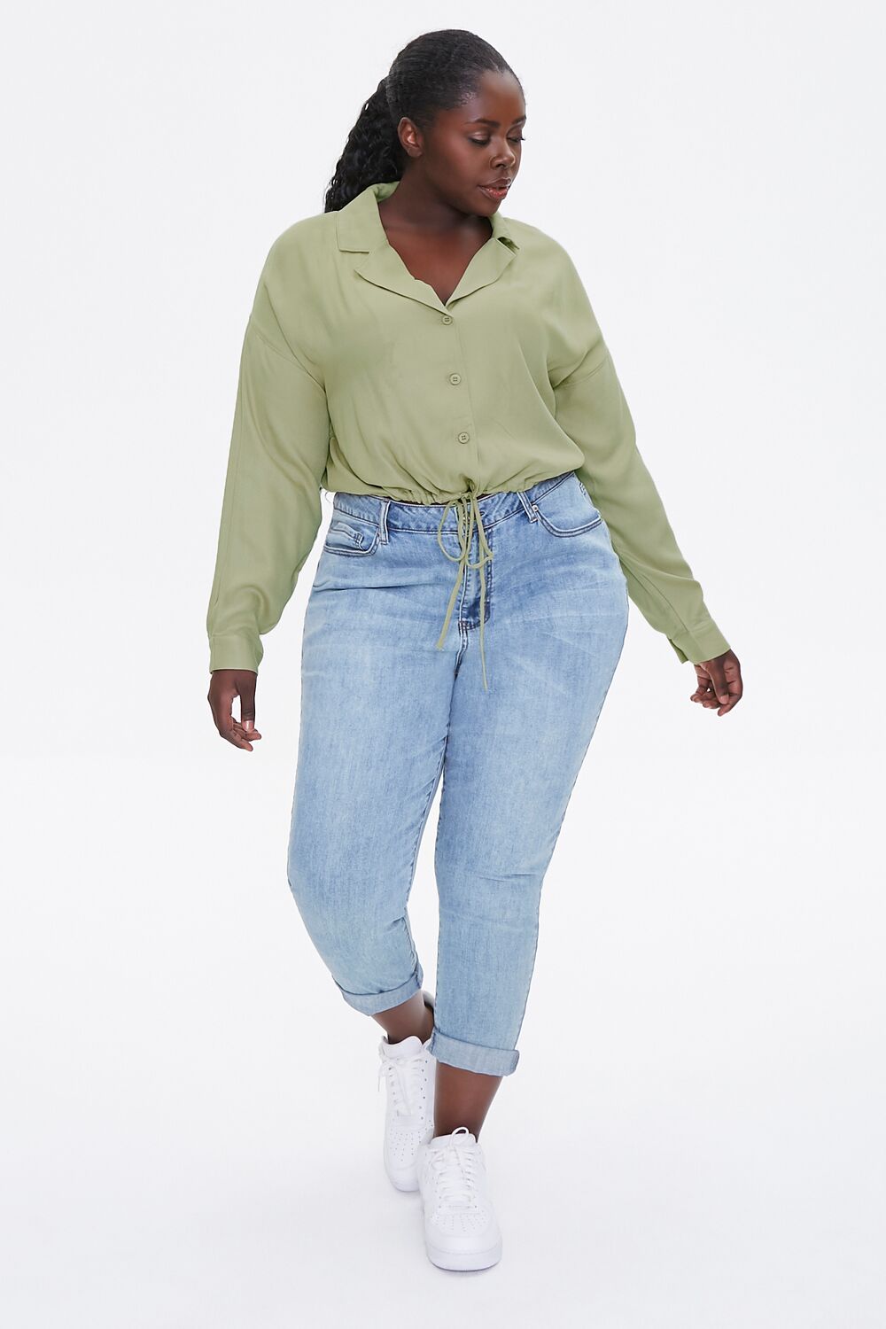 Plus Size Drawstring-Hem Shirt-Feelings Star