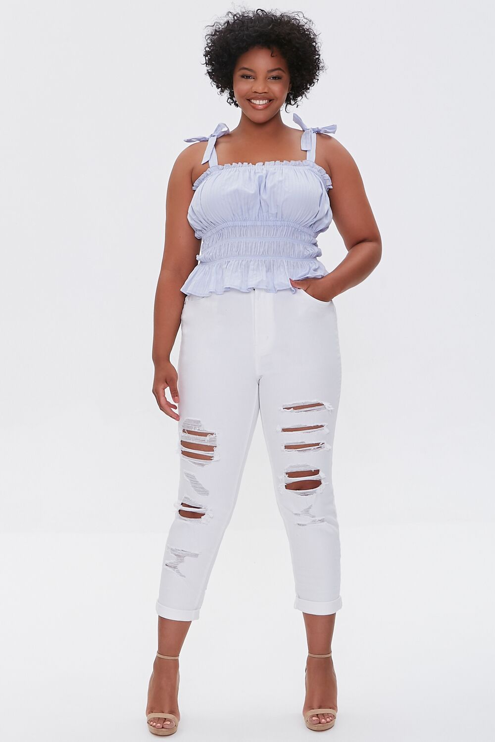 Tie-Strap Ruffle-Trim Top-Feelings Star