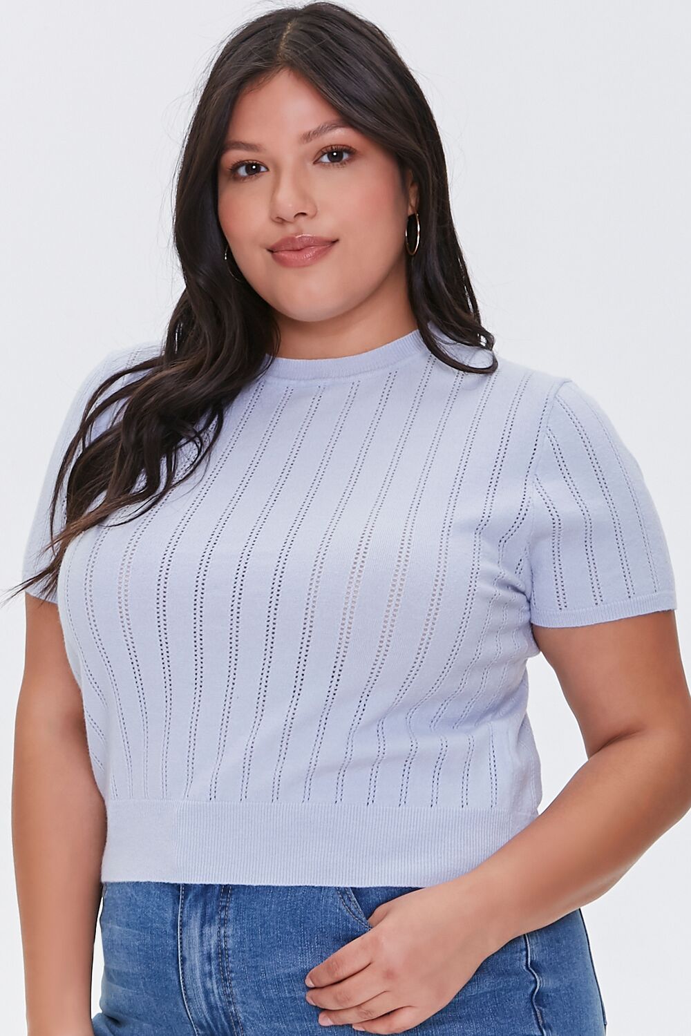 Plus Size Pointelle Sweater-Knit Tee-Feelings Star