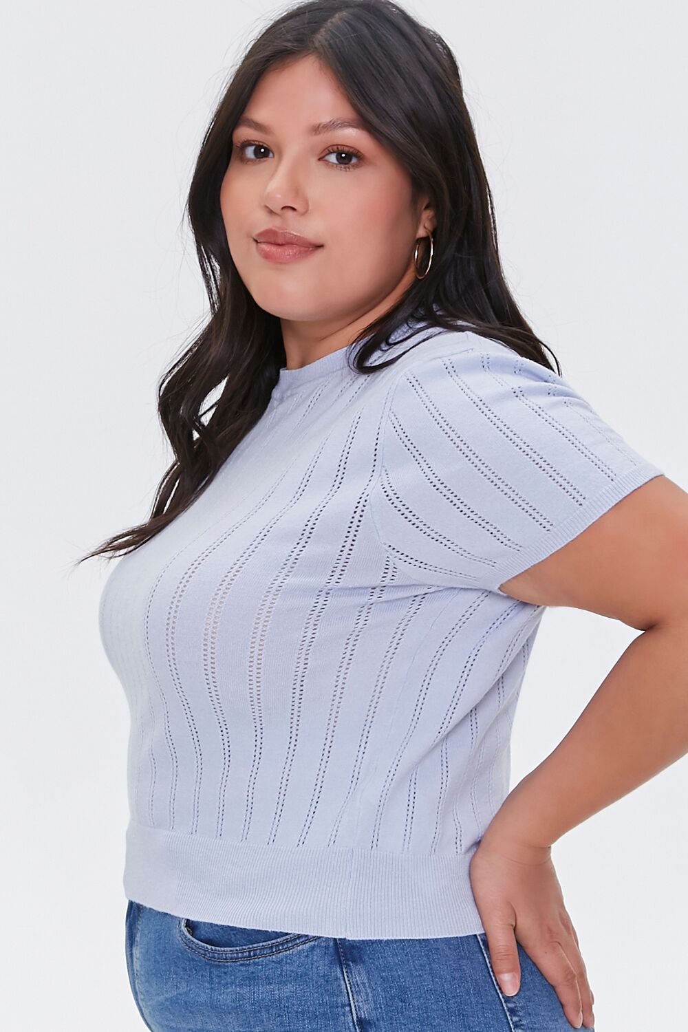 Plus Size Pointelle Sweater-Knit Tee-Feelings Star