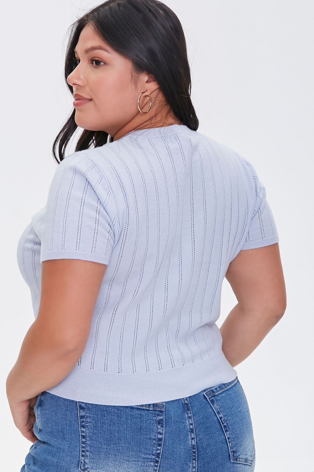 Plus Size Pointelle Sweater-Knit Tee-Feelings Star