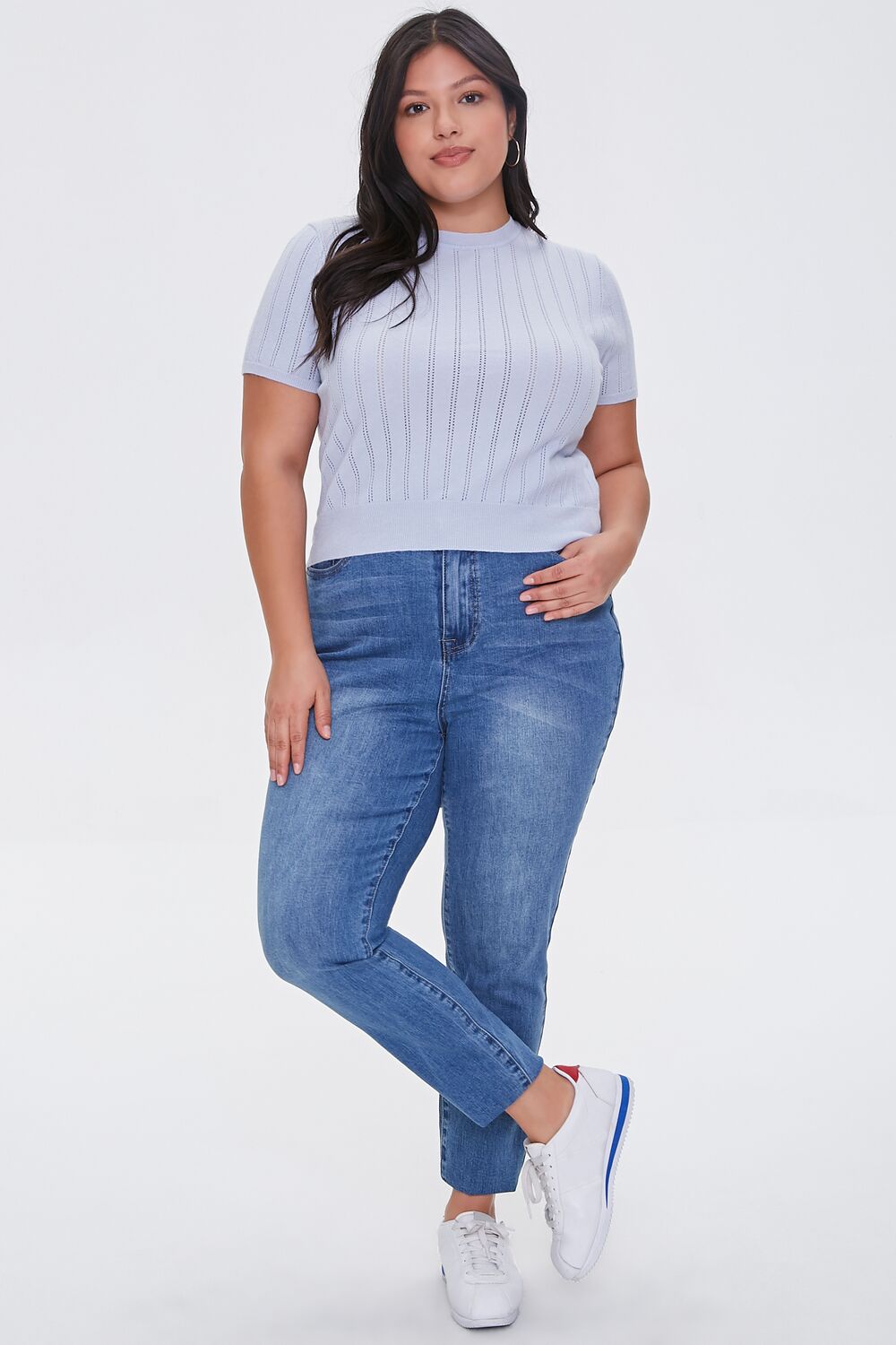 Plus Size Pointelle Sweater-Knit Tee-Feelings Star