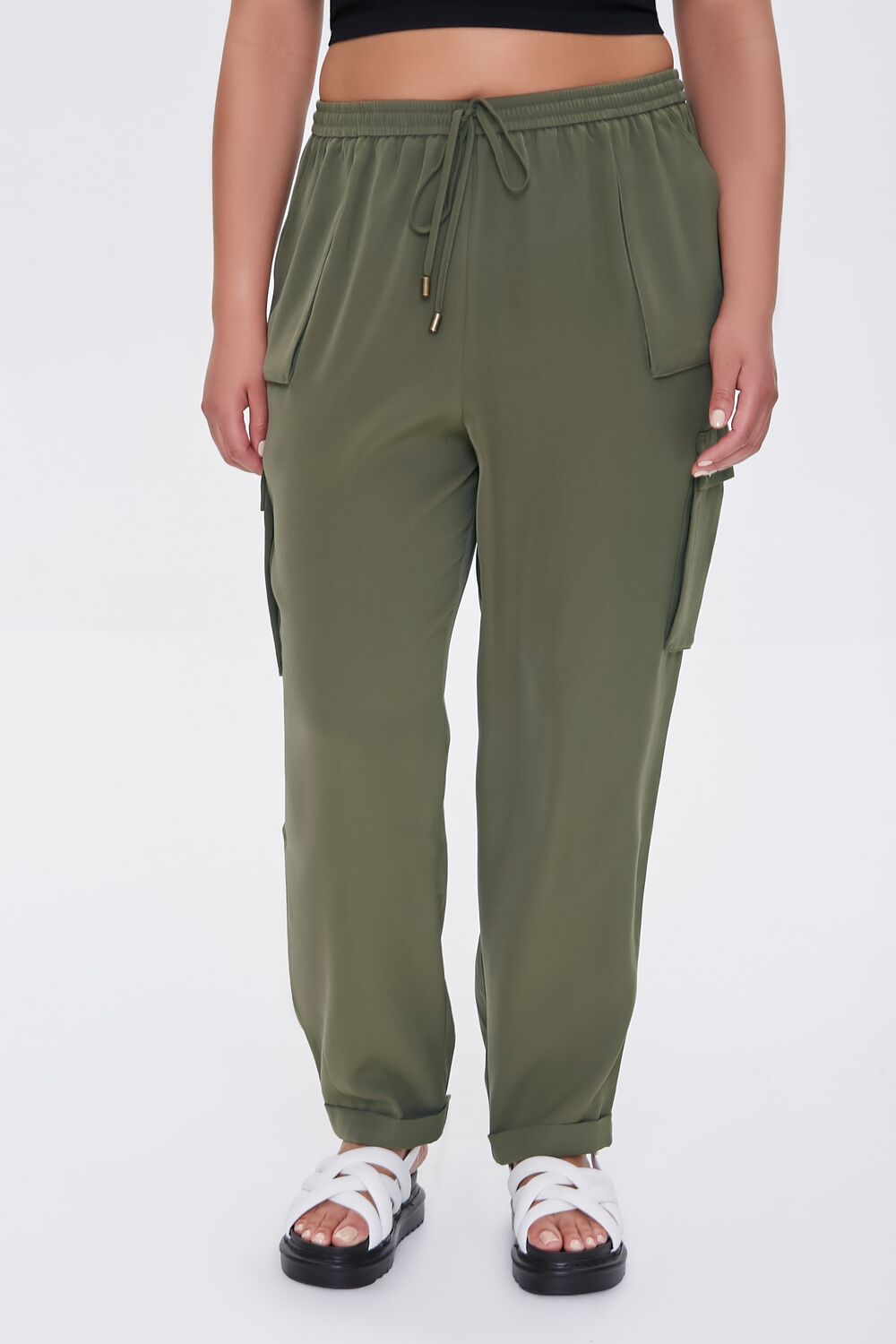 Plus Size Drawstring Cargo Pants-Feelings Star