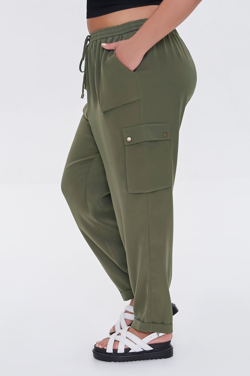 Plus Size Drawstring Cargo Pants-Feelings Star