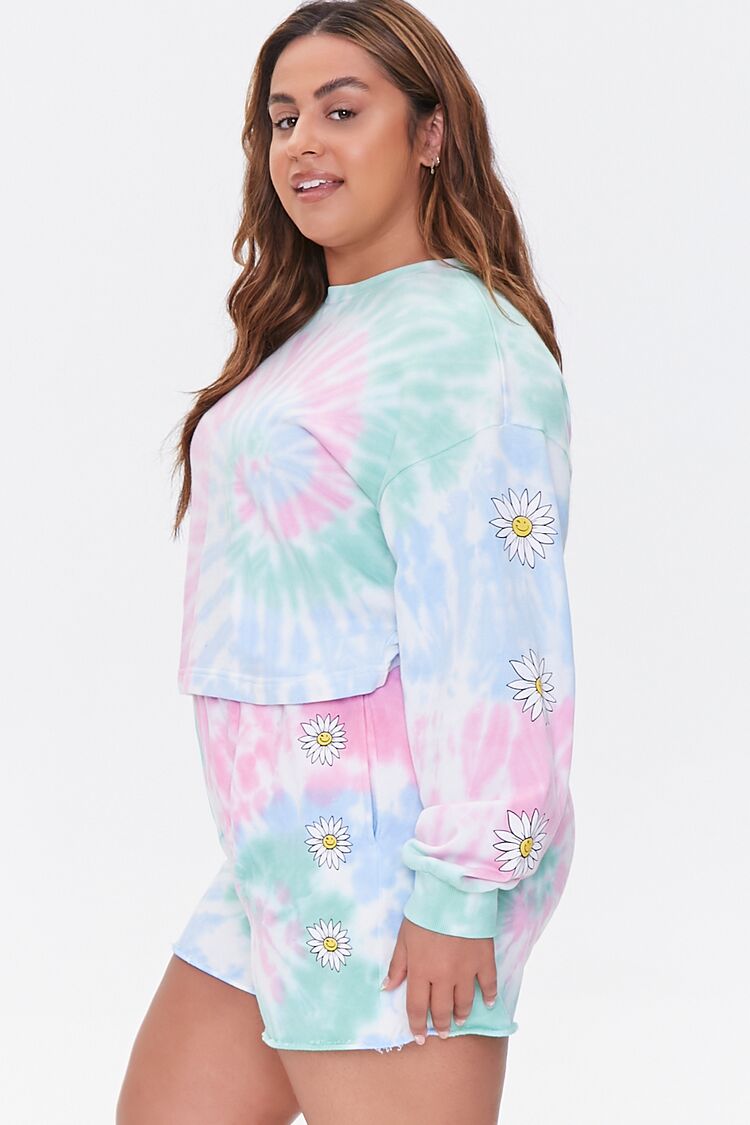 Plus Size Daisy Graphic Tie-Dye Pullover-Feelings Star