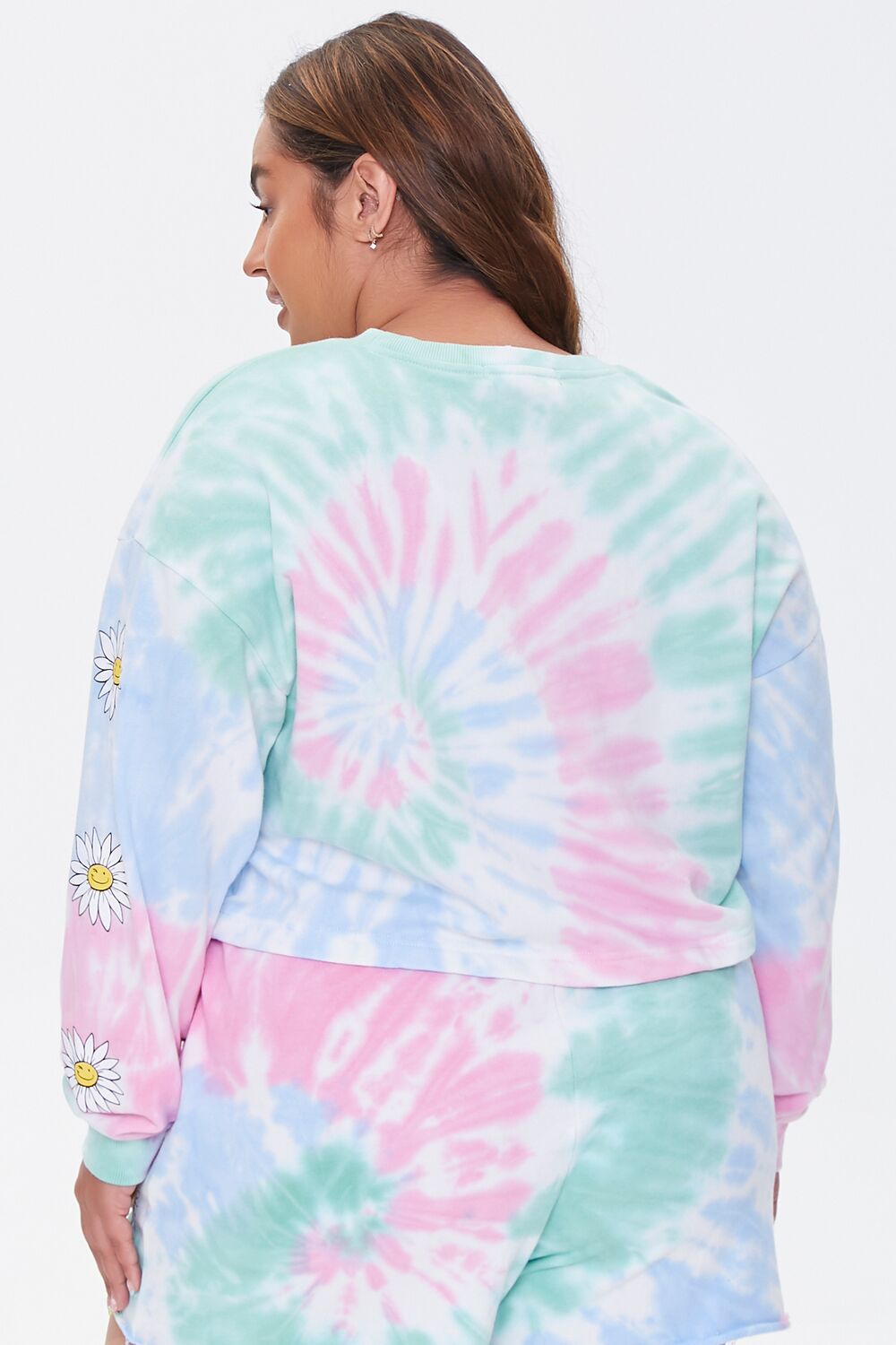 Plus Size Daisy Graphic Tie-Dye Pullover-Feelings Star