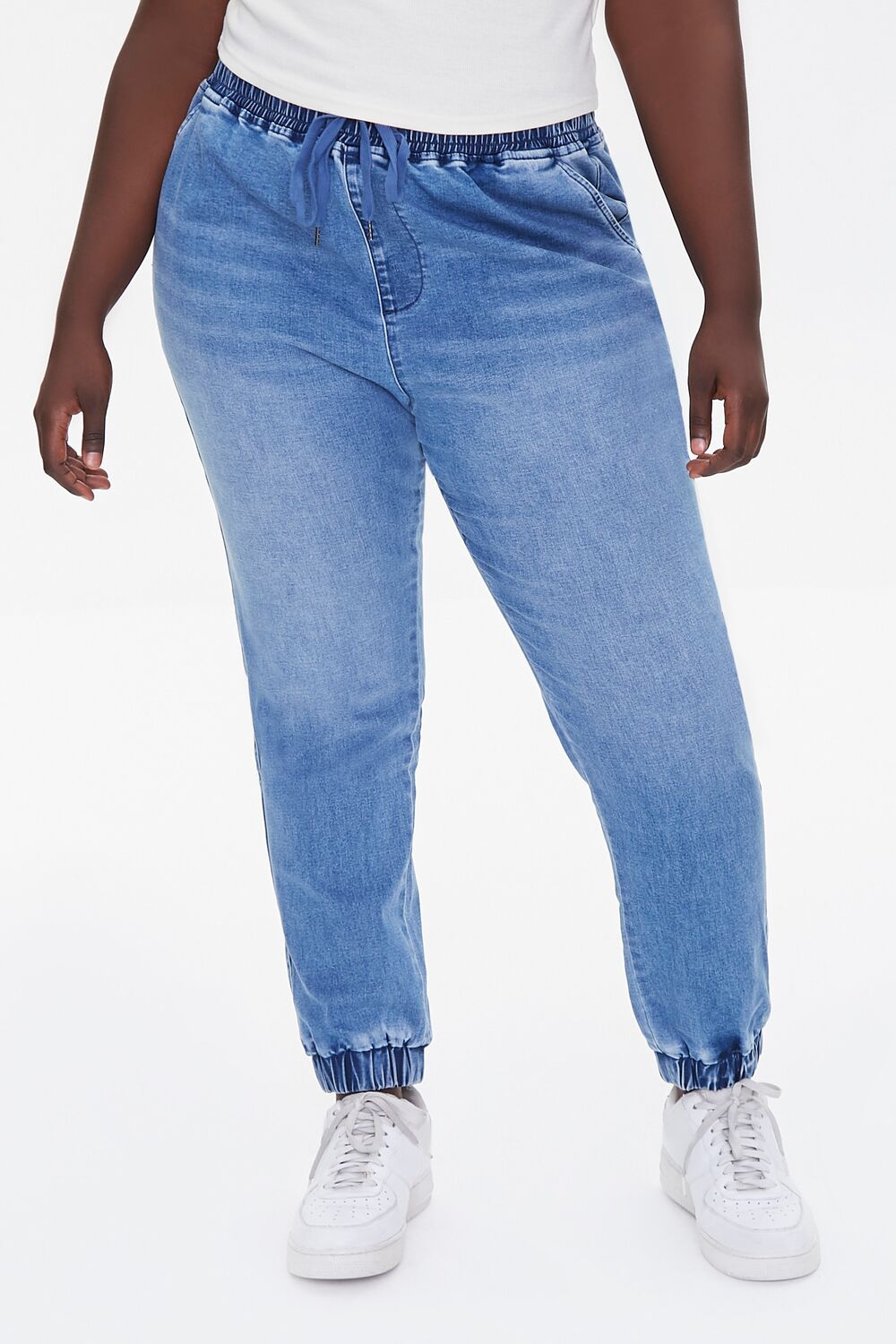 Plus Size Denim Drawstring Joggers-Feelings Star