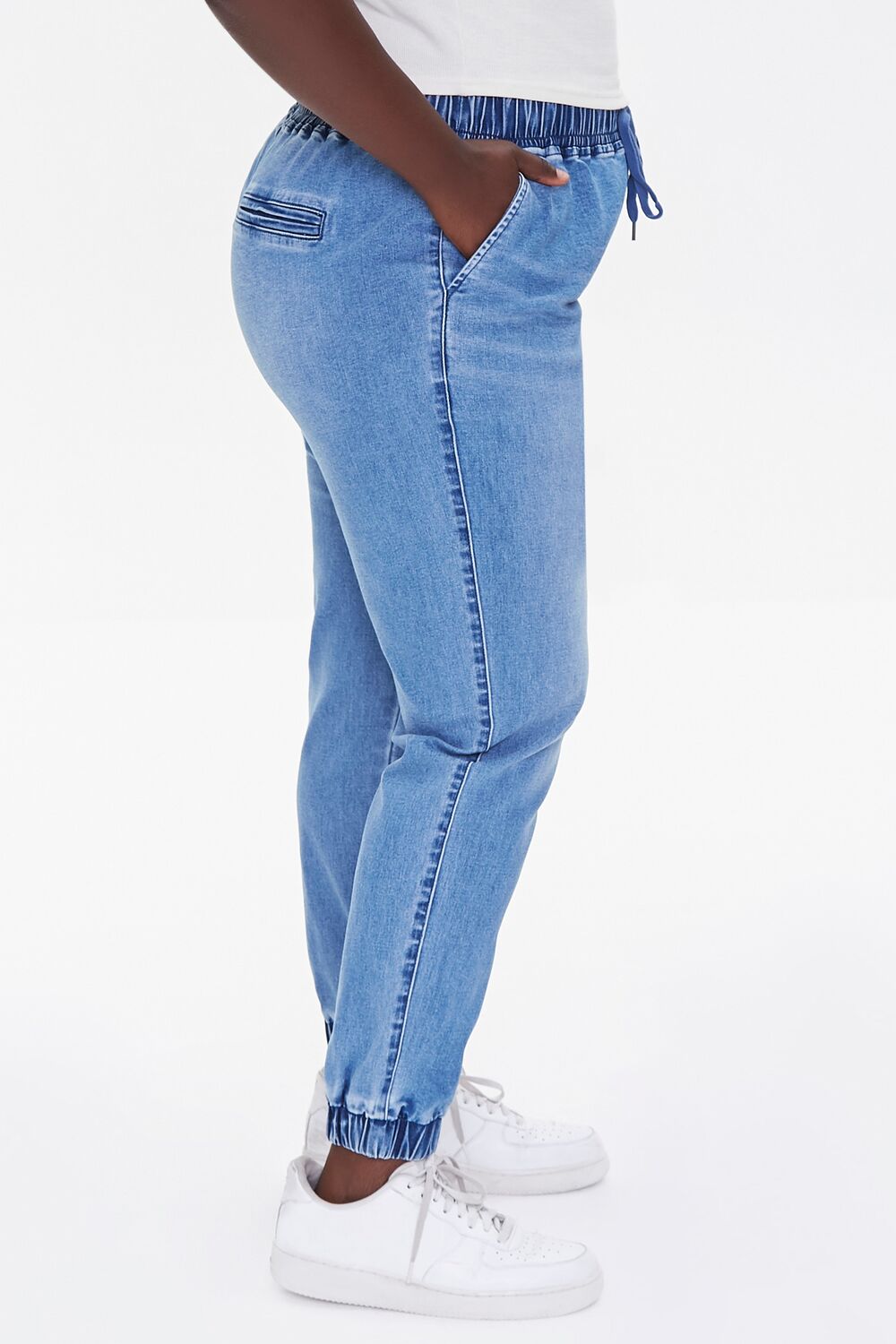 Plus Size Denim Drawstring Joggers-Feelings Star