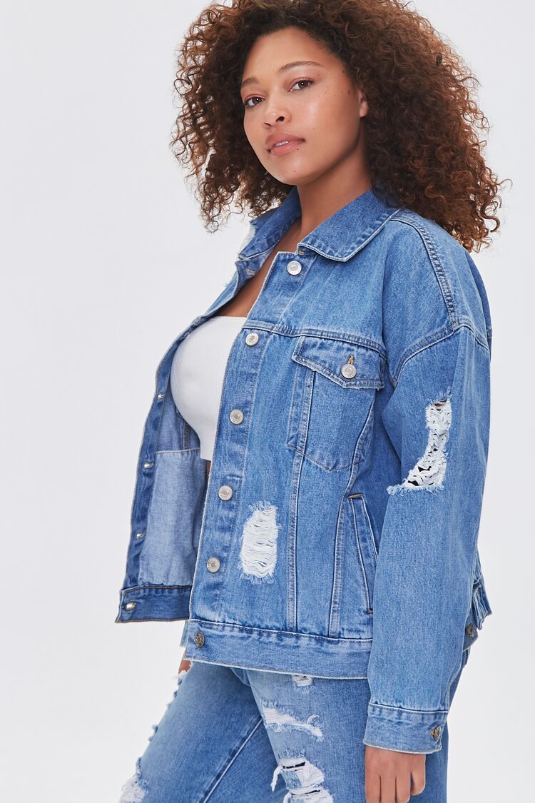 Plus Size Distressed Denim Jacket-Feelings Star