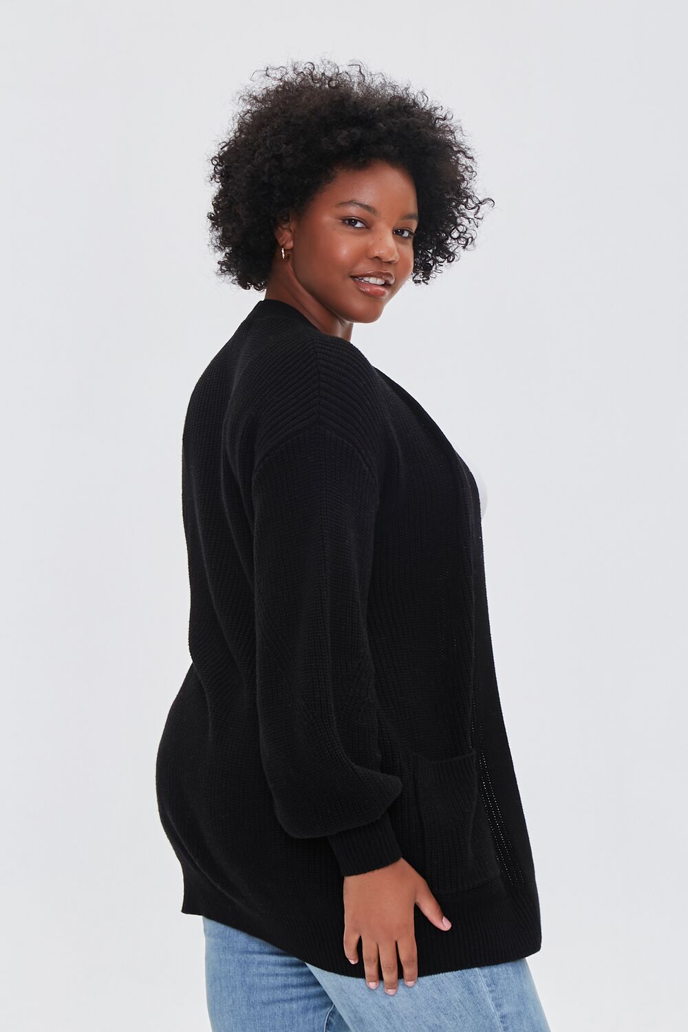 Plus Size Patch-Pocket Cardigan Sweater-Feelings Star