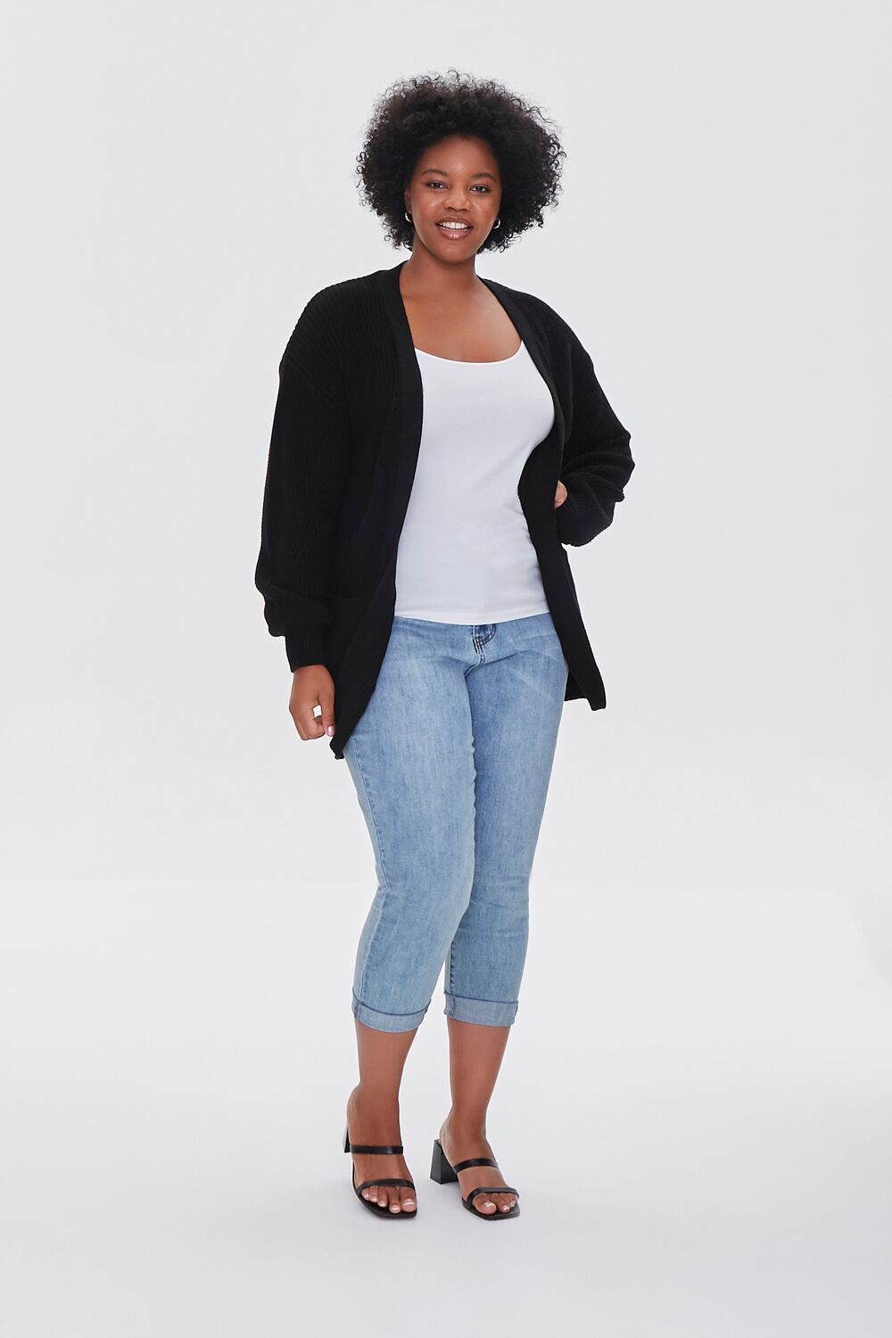 Plus Size Patch-Pocket Cardigan Sweater-Feelings Star