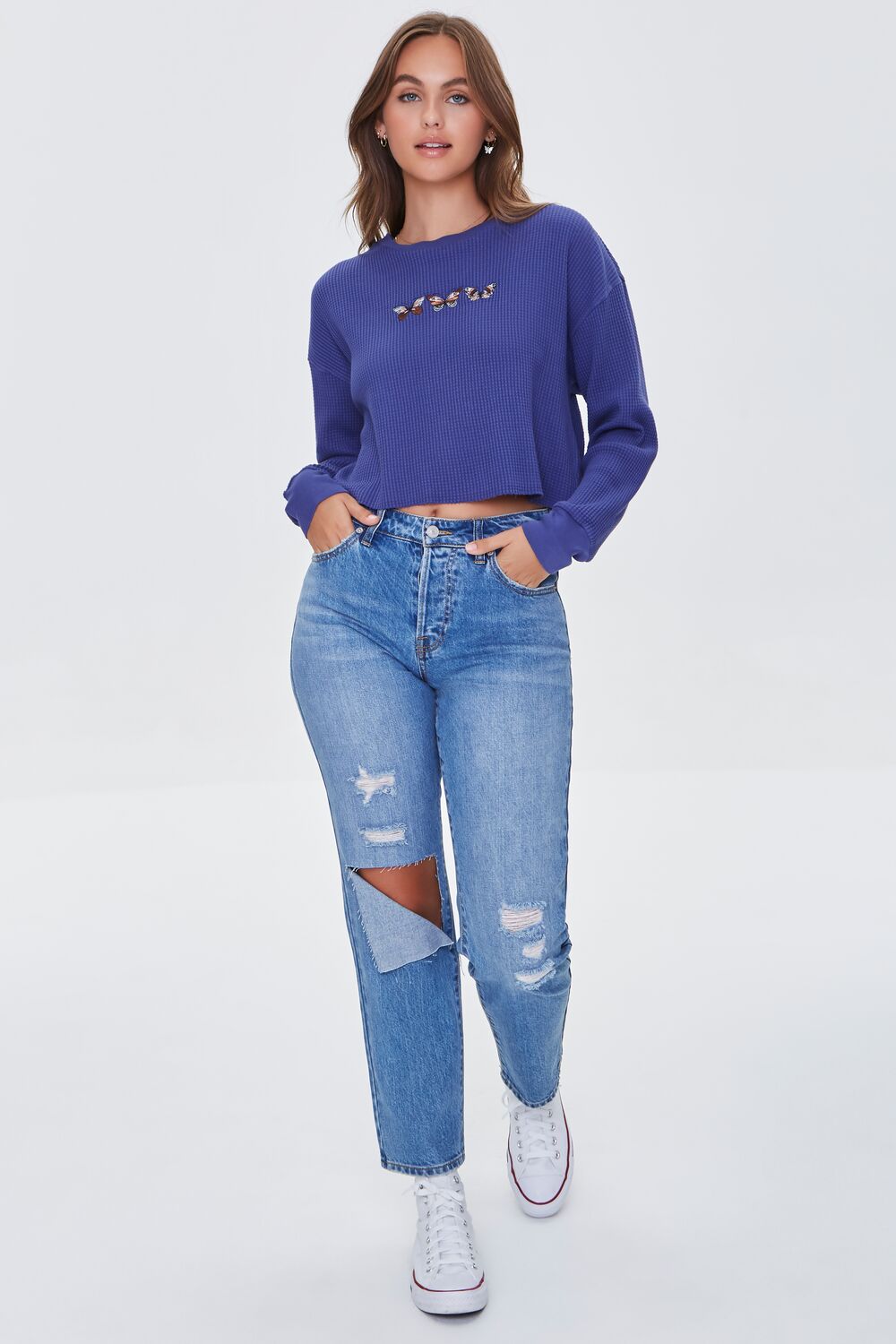 Butterfly Graphic Cropped Tee-Feelings Star