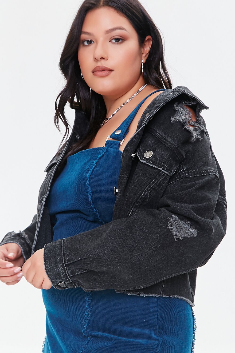Plus Size Distressed Denim Jacket-Feelings Star