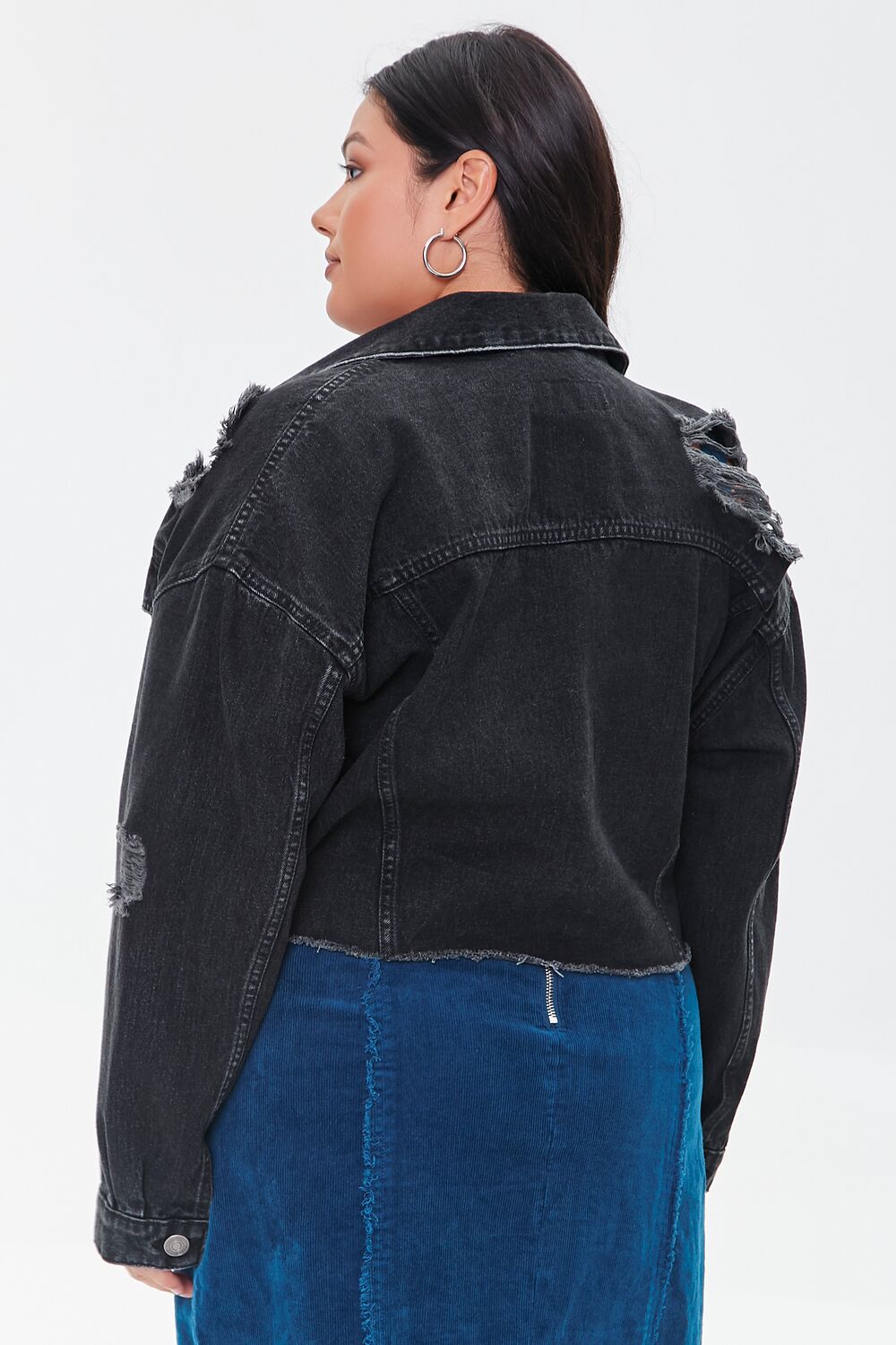 Plus Size Distressed Denim Jacket-Feelings Star