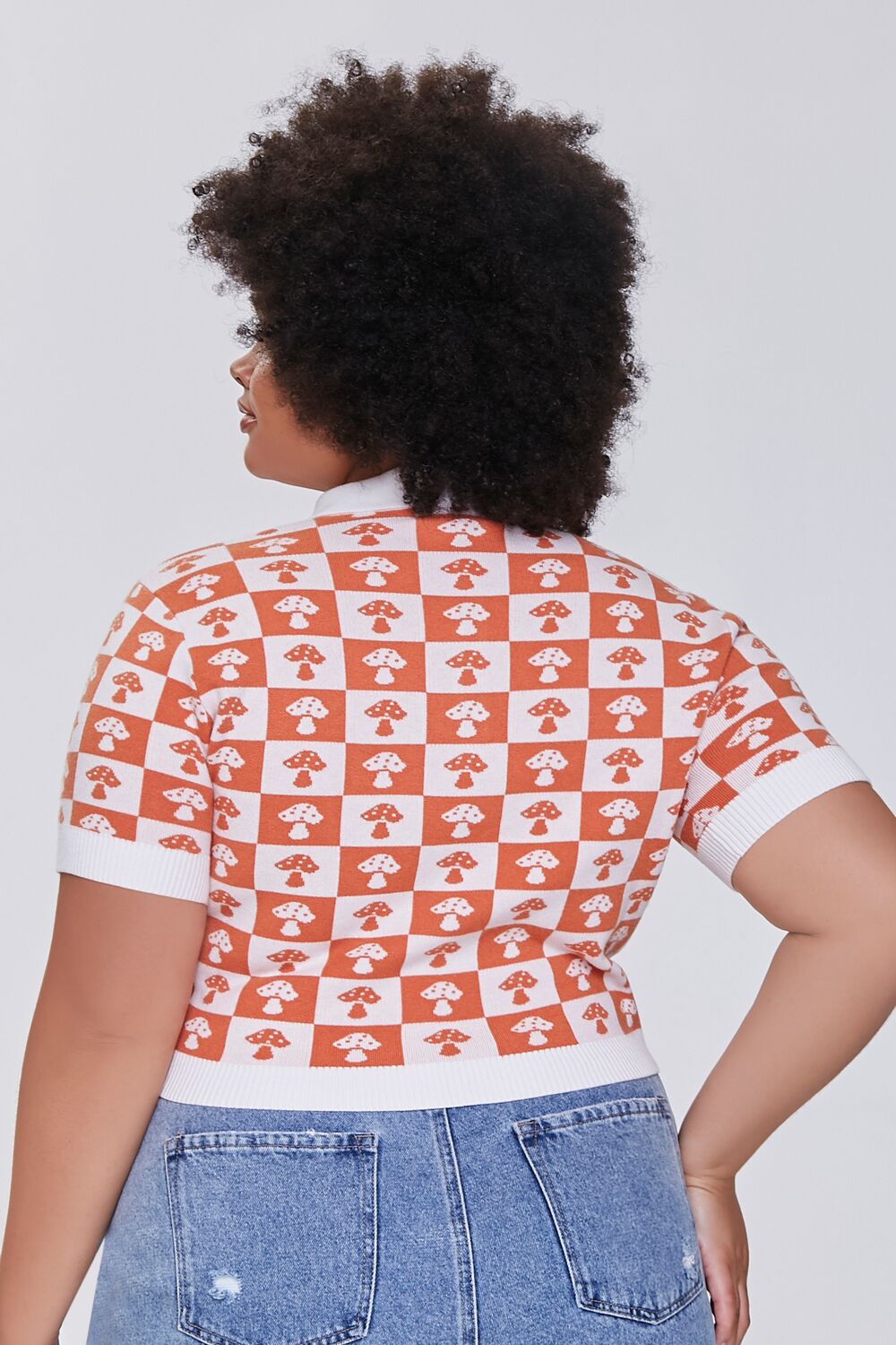 Plus Size Sweater-Knit Checkered Shirt-Feelings Star