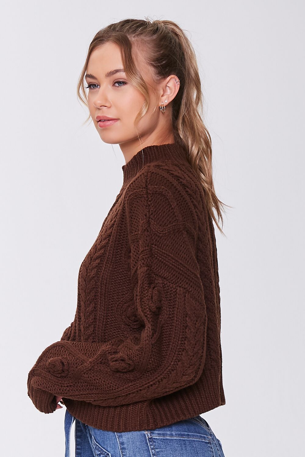 Cable Knit Mock Neck Sweater-Feelings Star