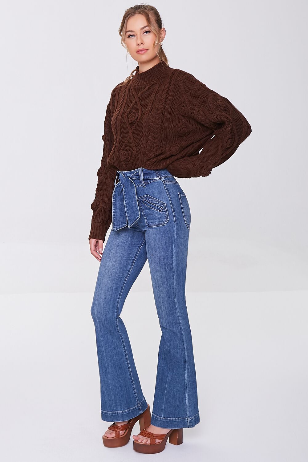 Cable Knit Mock Neck Sweater-Feelings Star