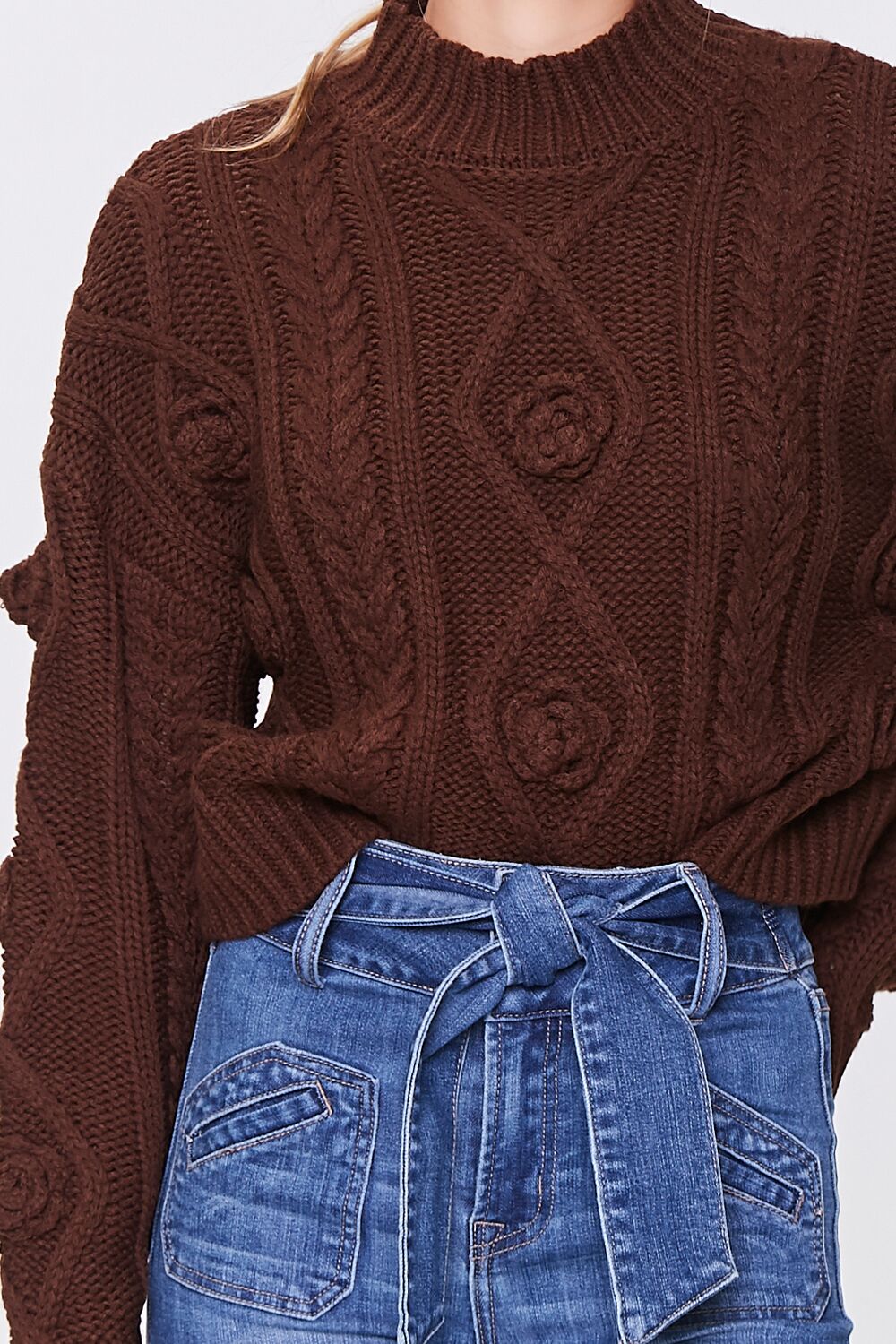 Cable Knit Mock Neck Sweater-Feelings Star